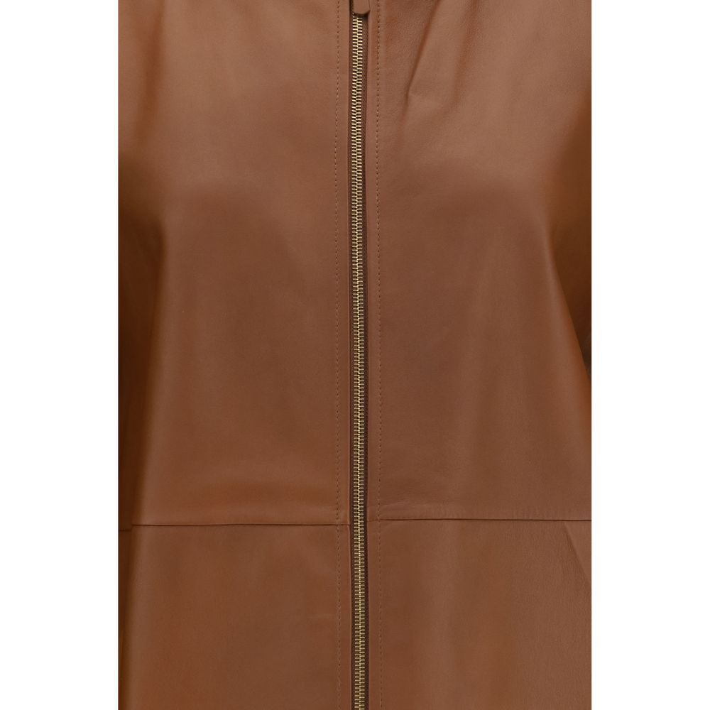 Max Mara Brown Lamb Ovis Aries Leather Jacket Max Mara
