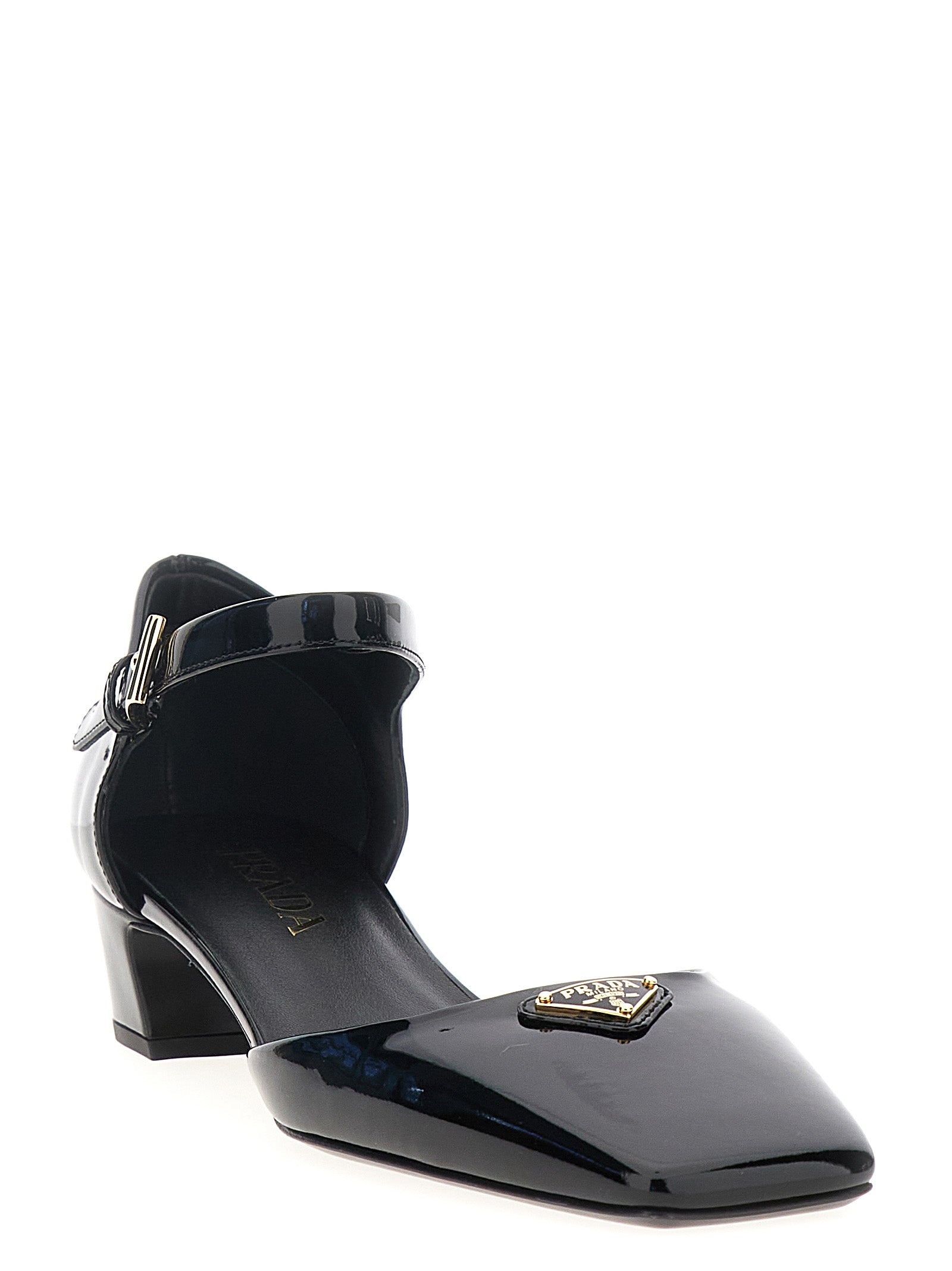 Prada Black Cowhide Mid Heel Pumps Prada