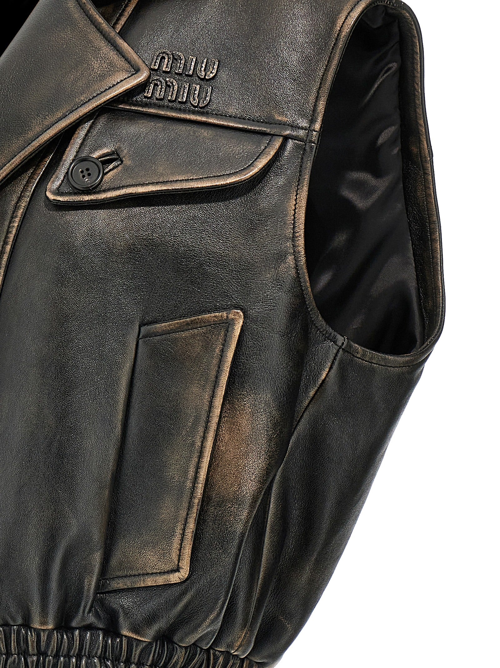 Miu Miu Brown Lamb Leather Sleeveless Jacket Miu Miu