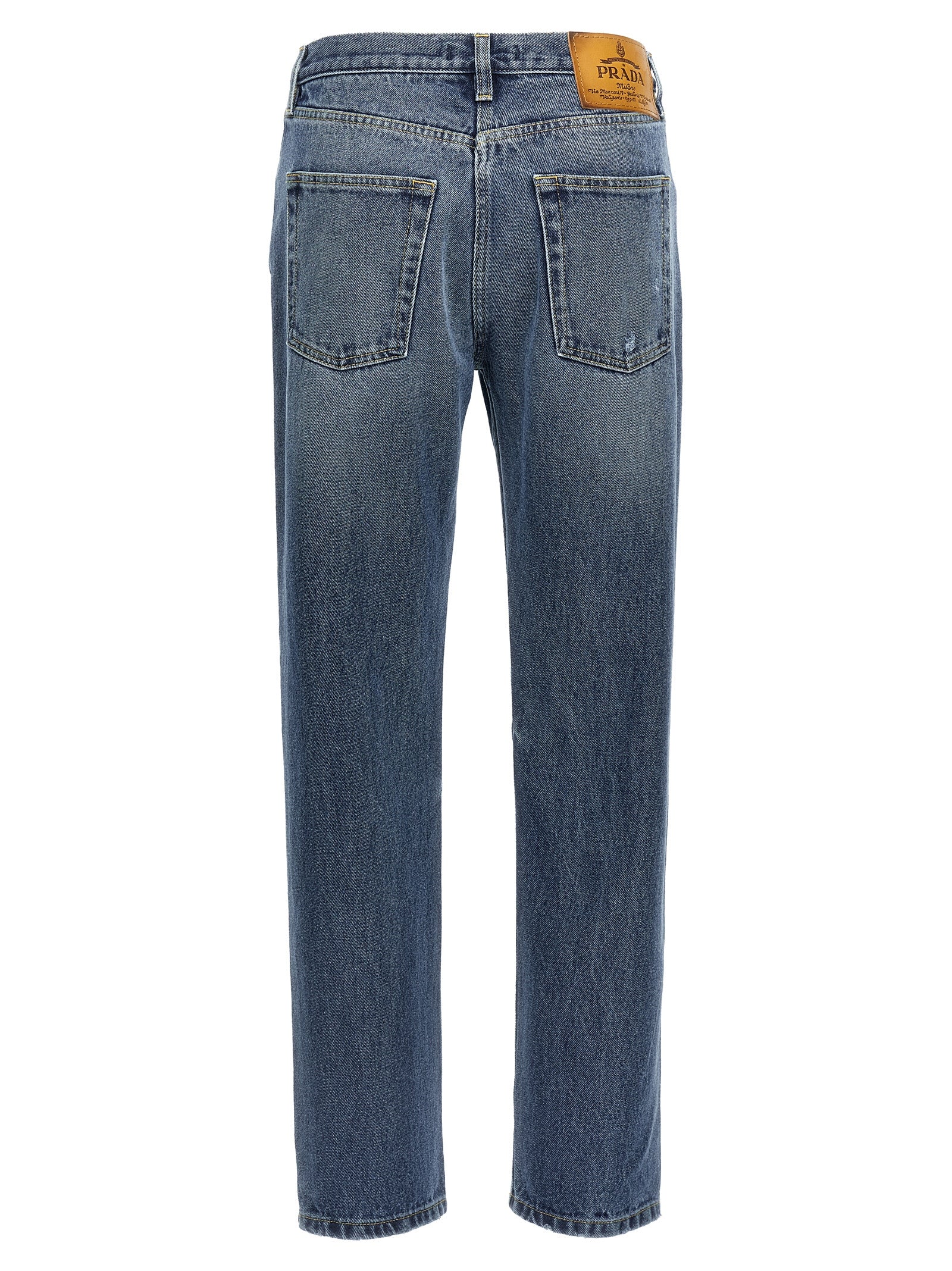 Prada Blue Cotton Straight-Leg Jeans Prada
