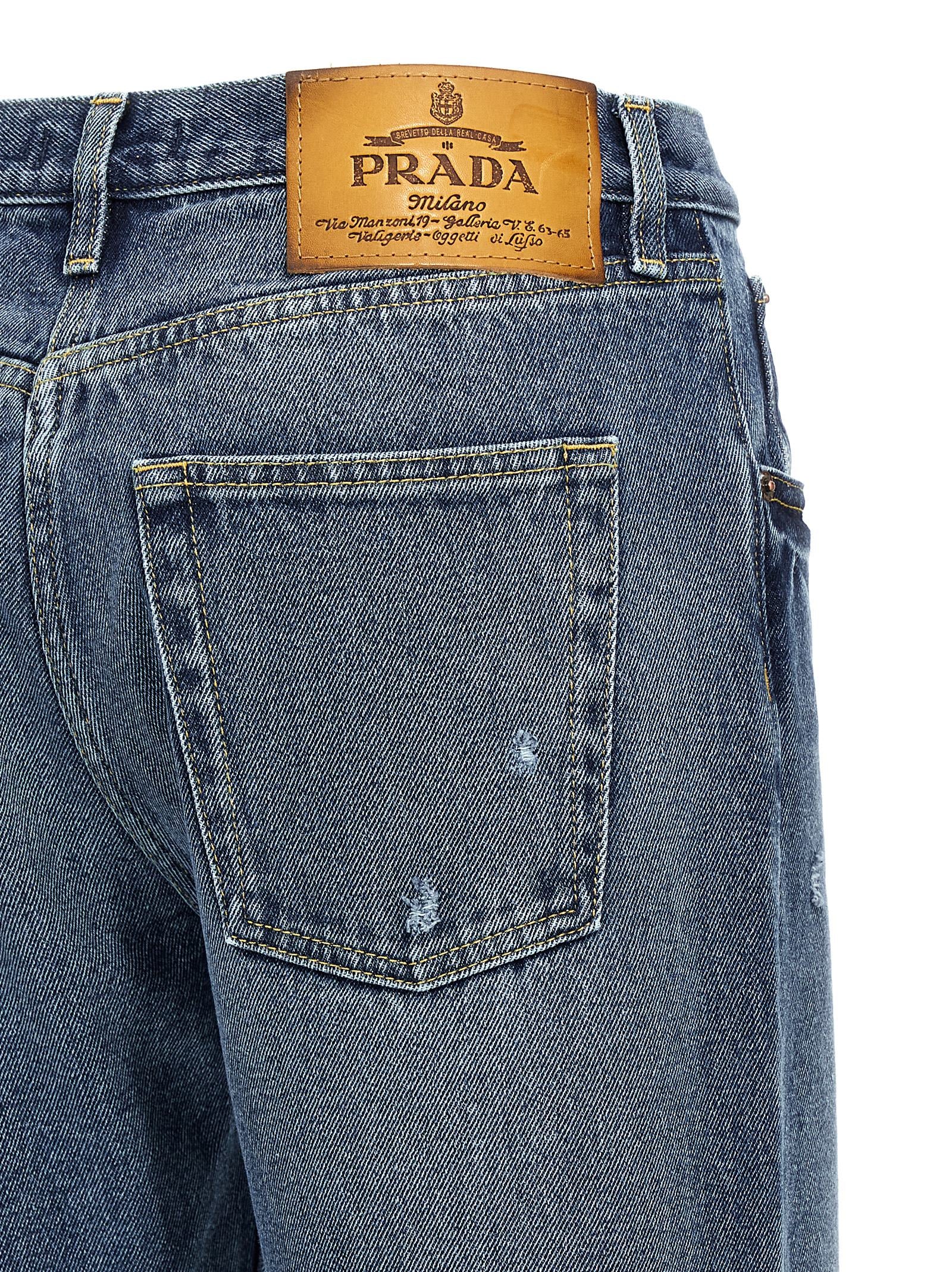 Prada Blue Cotton Straight-Leg Jeans Prada