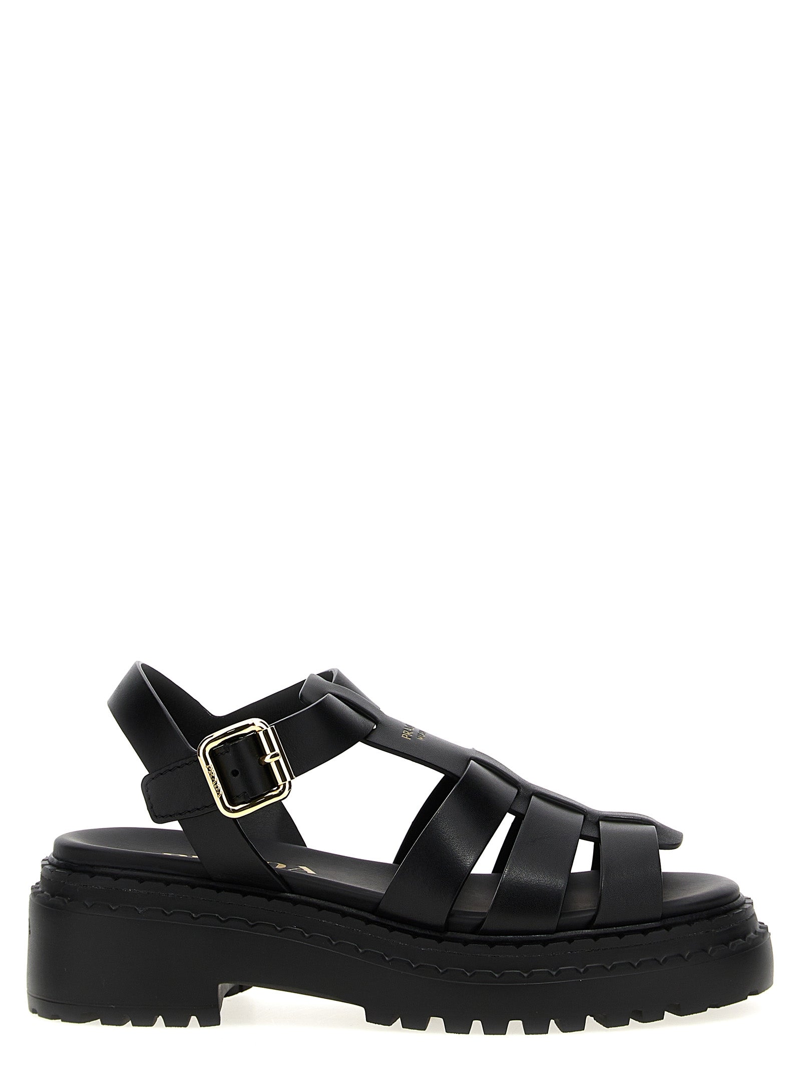 Prada Black Calfskin Flat Sandals Prada