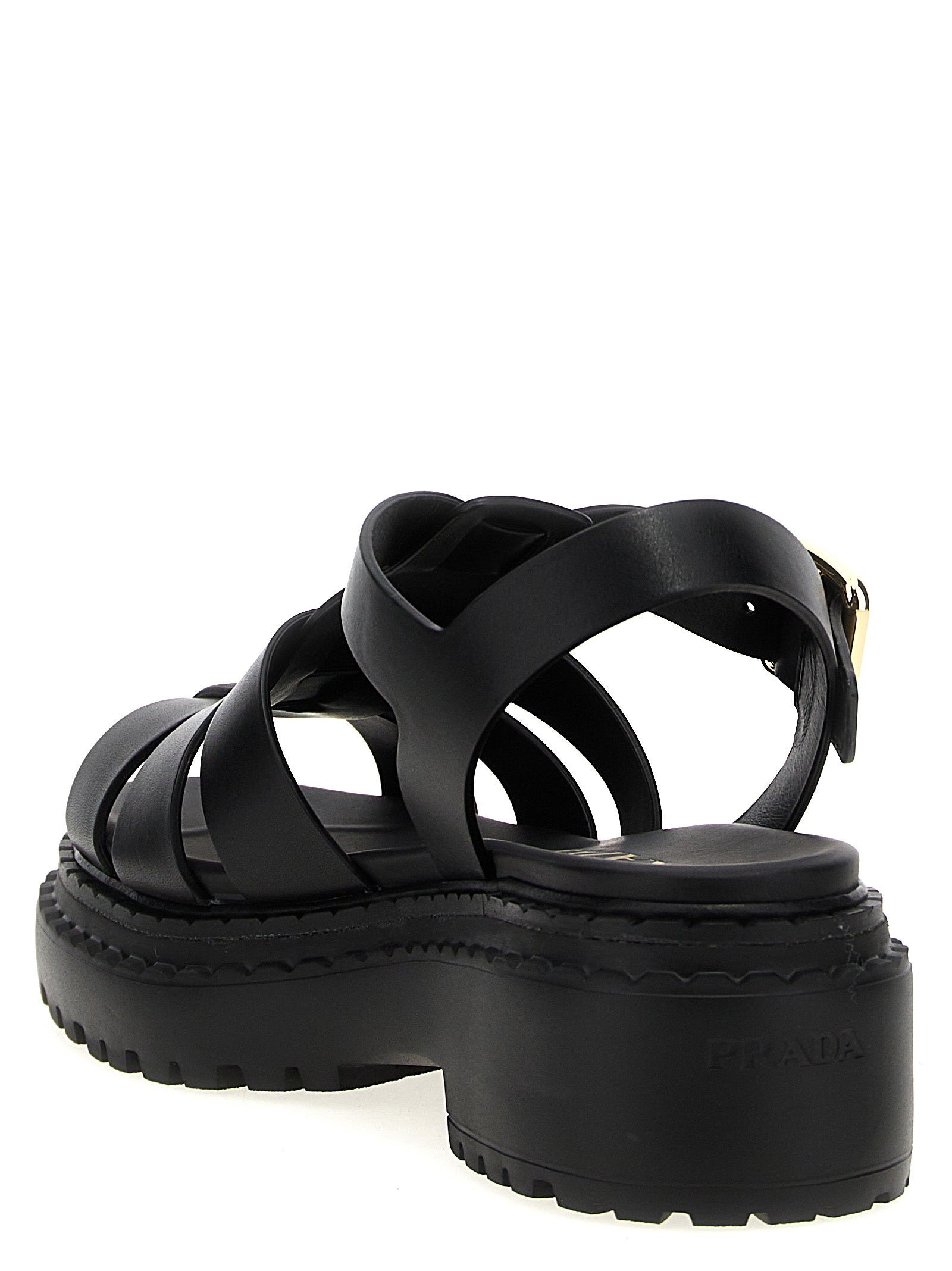 Prada Black Calfskin Flat Sandals Prada