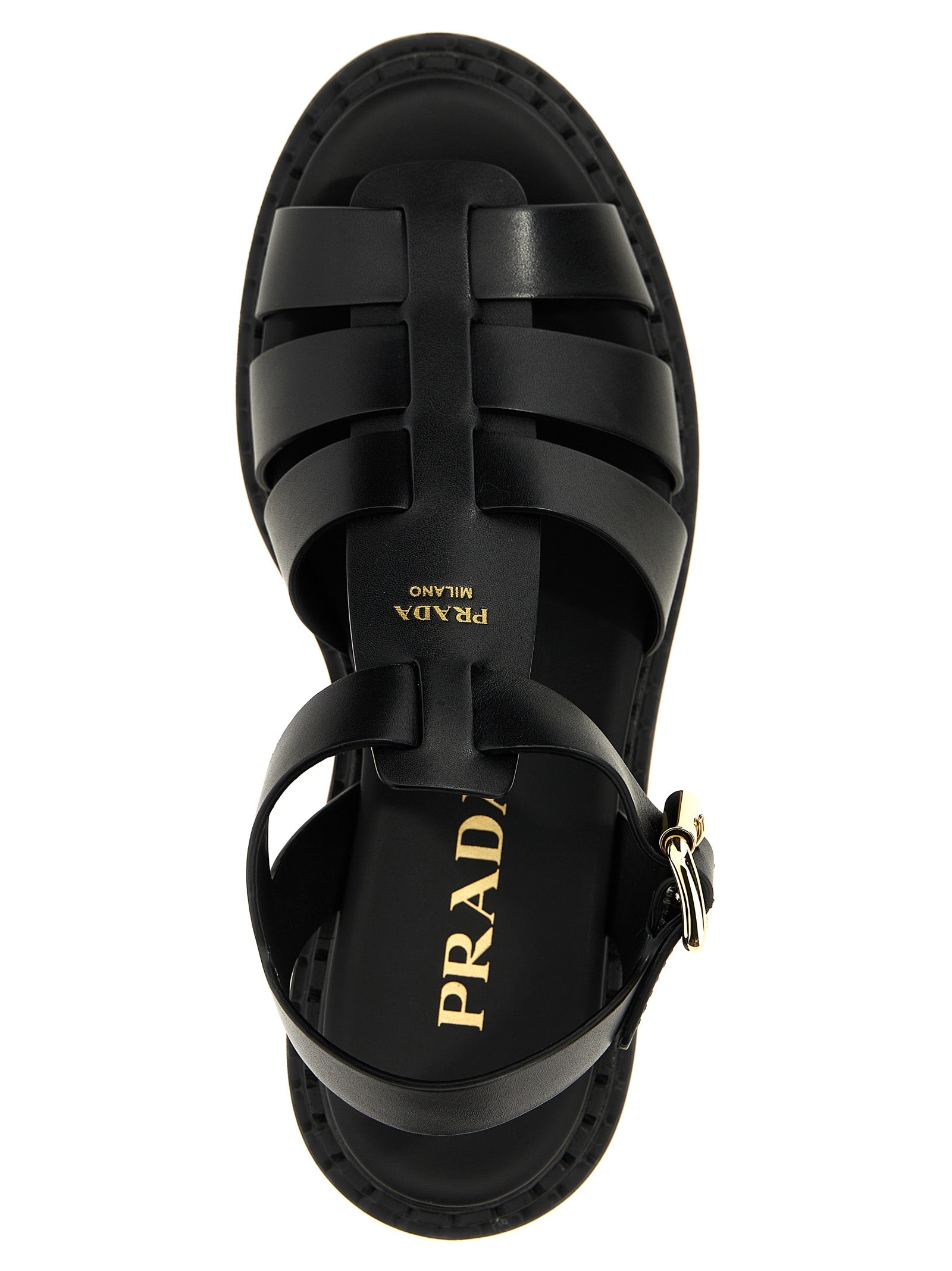 Prada Black Calfskin Flat Sandals Prada