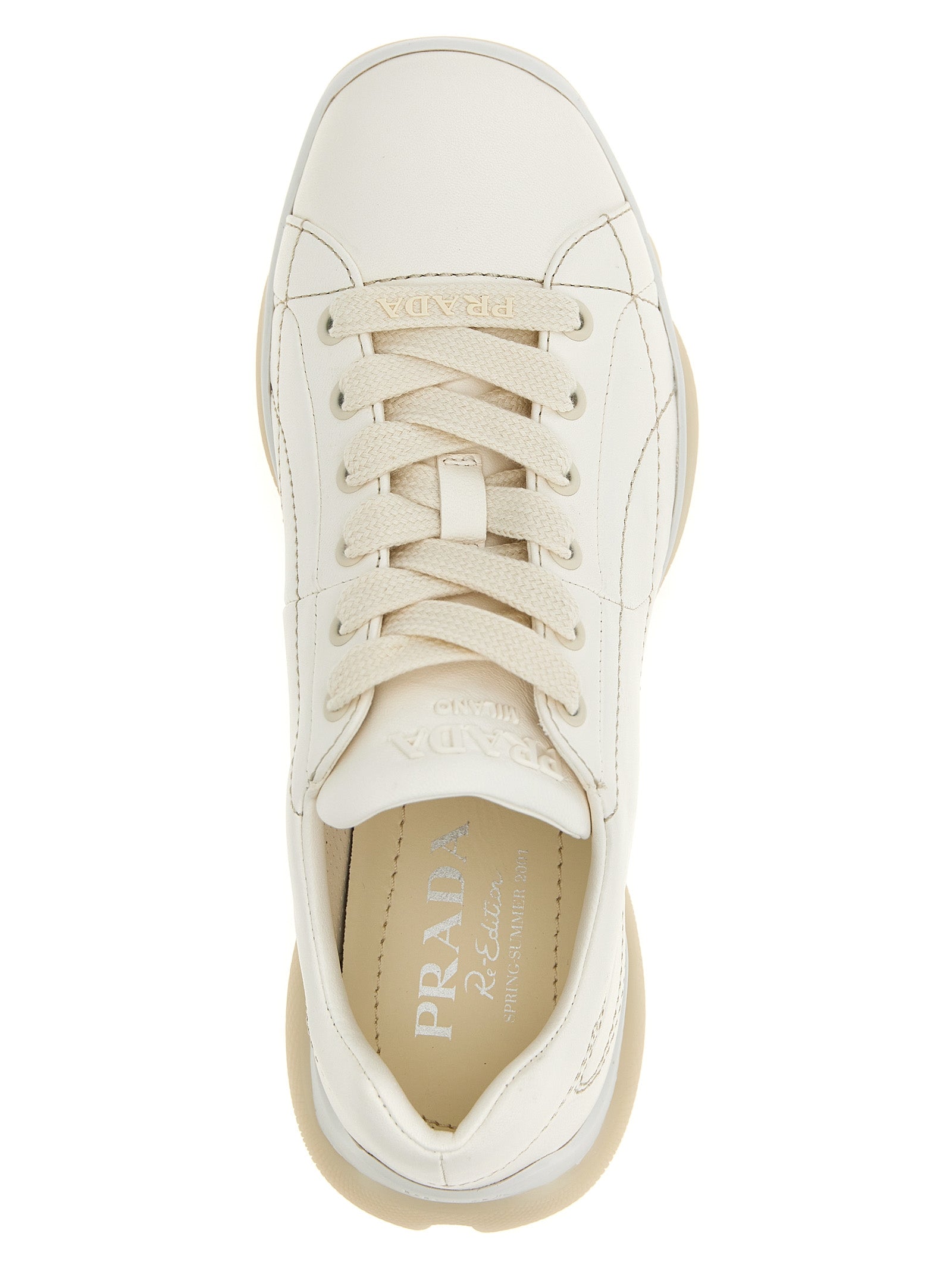 Prada White Lamb Leather Low Top Sneakers Prada