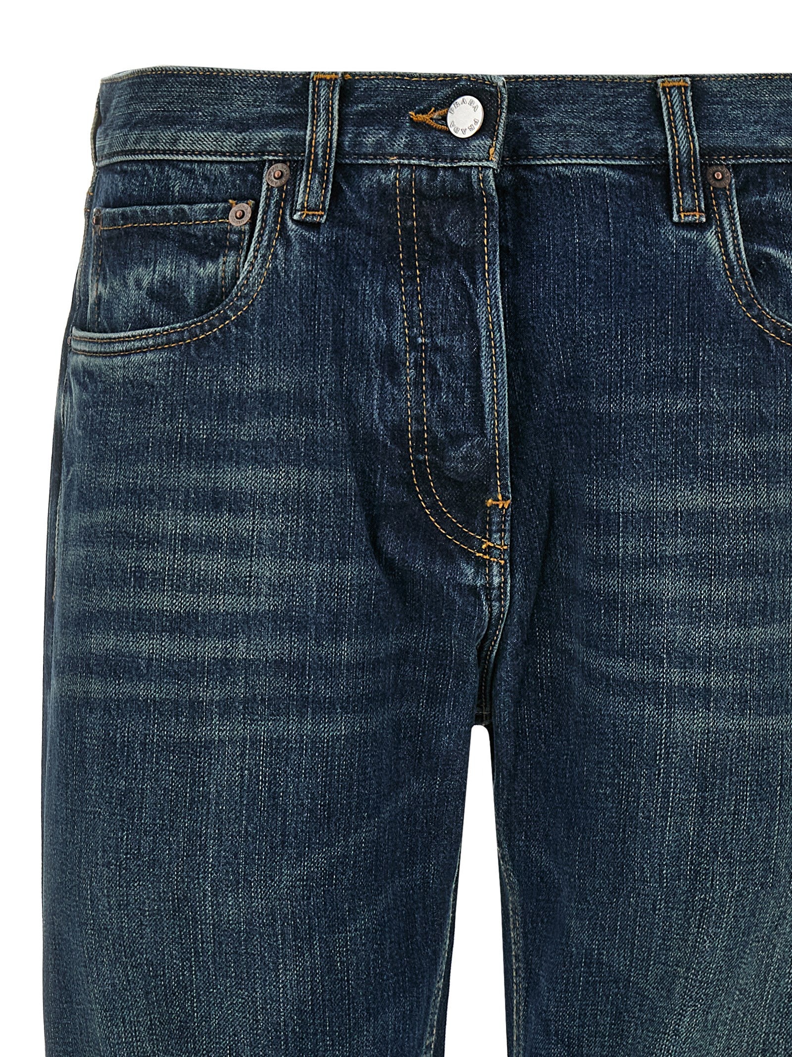 Prada Blue Cotton Straight-Leg Jeans Prada