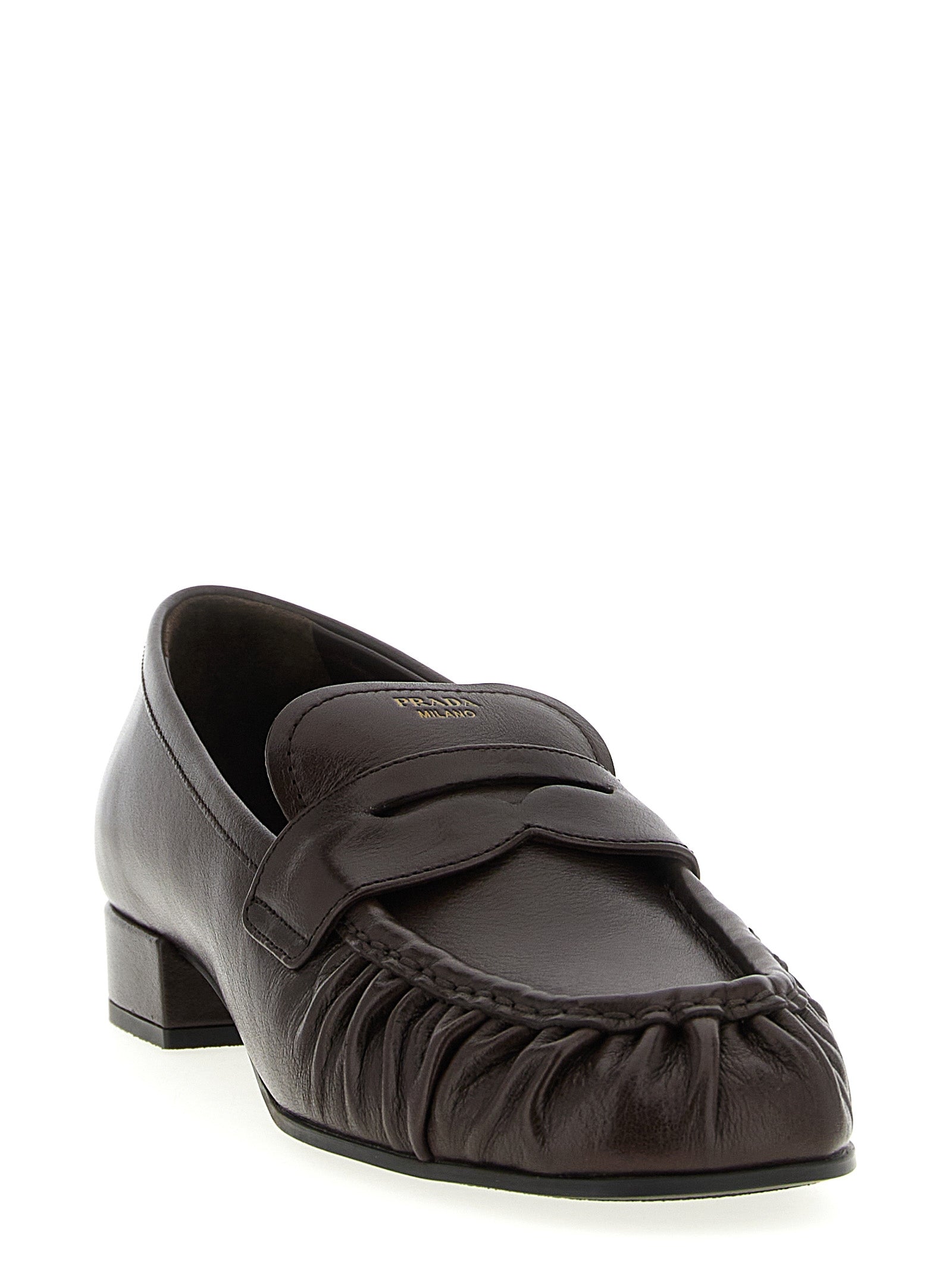 Prada Brown Buffalo Leather Slip-On Loafers Prada