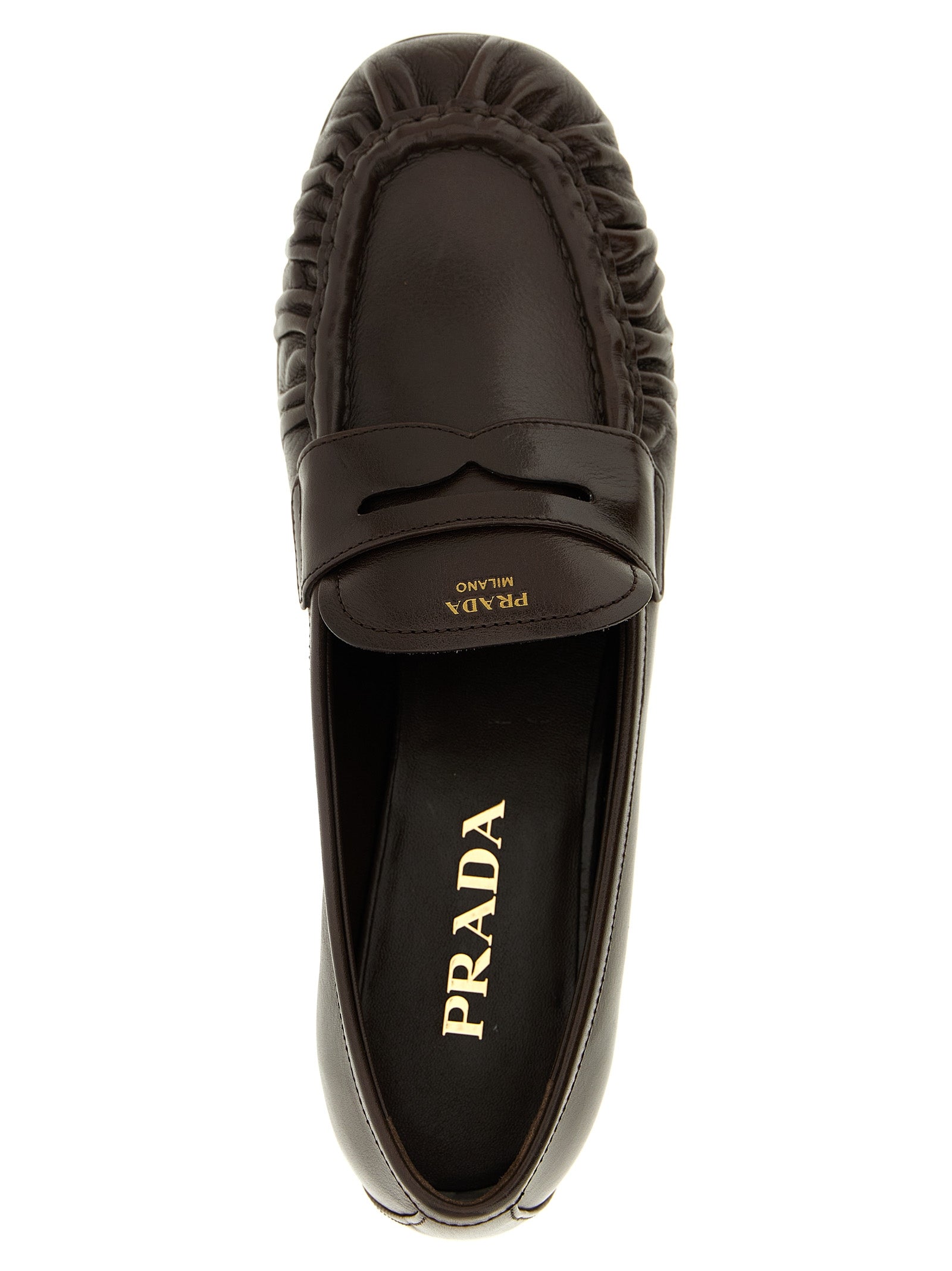 Prada Brown Buffalo Leather Slip-On Loafers Prada