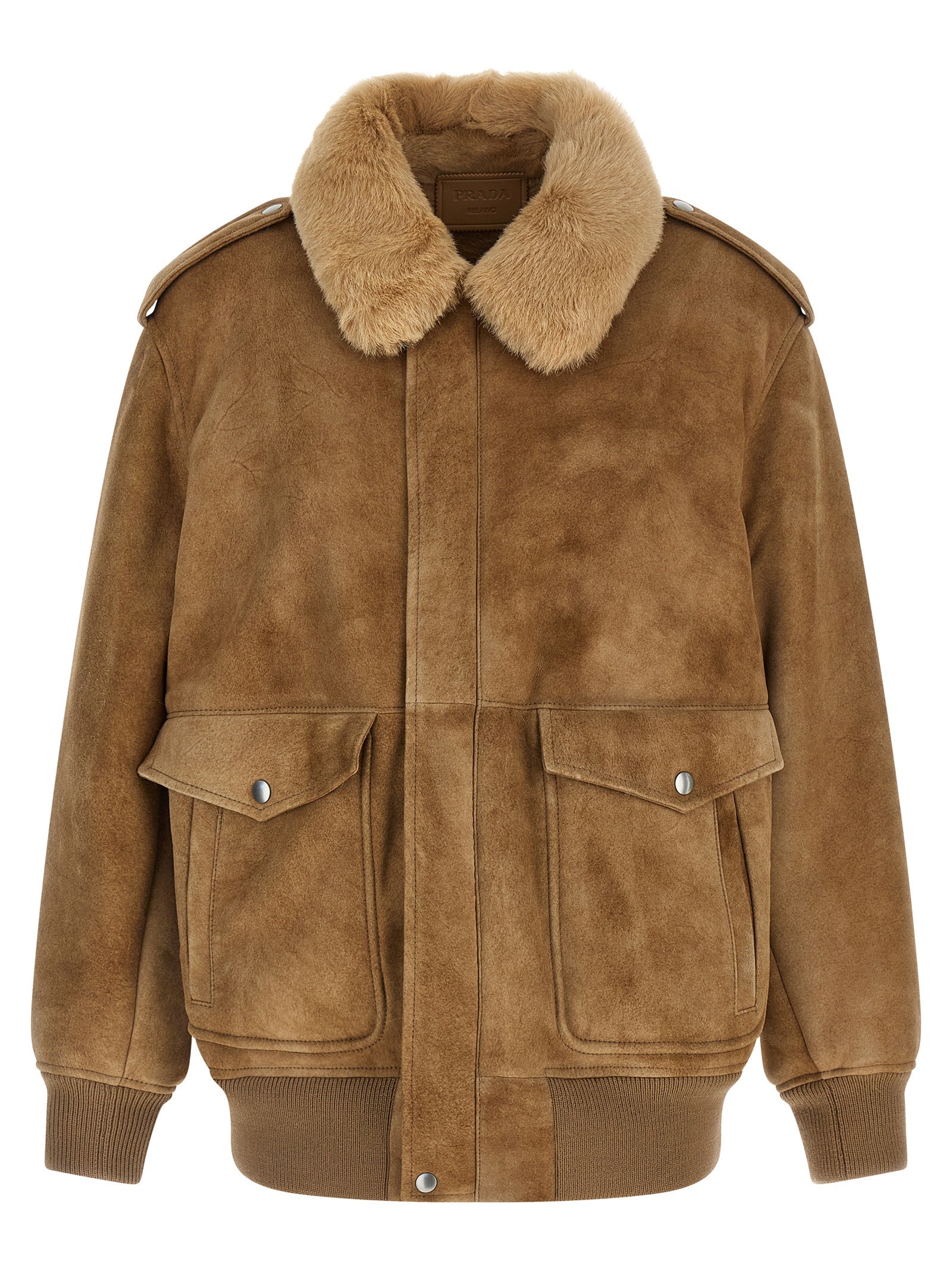 Prada Beige Lamb Leather Bomber Prada