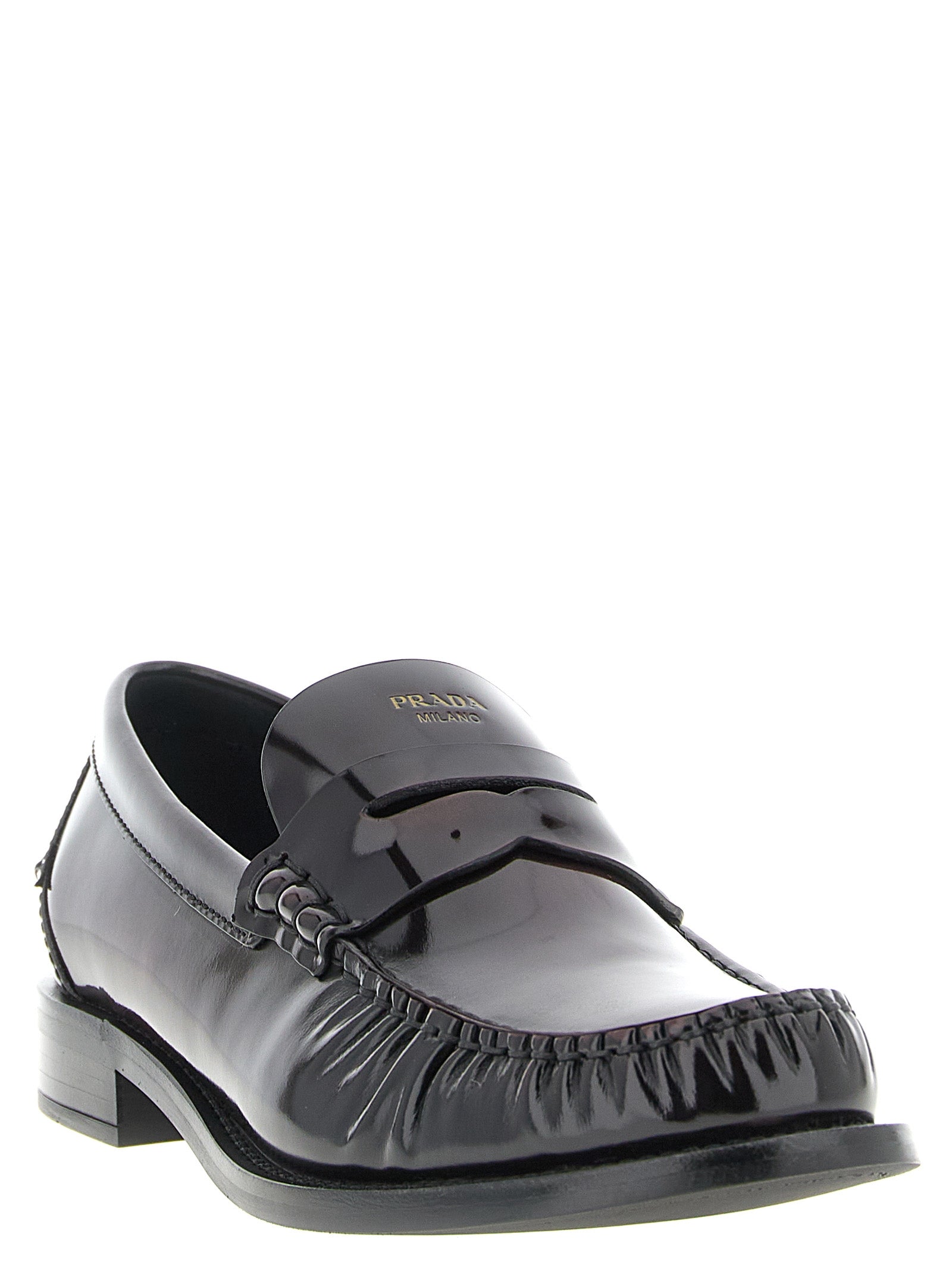 Prada Bordeaux Calfskin Slip-On Loafers Prada