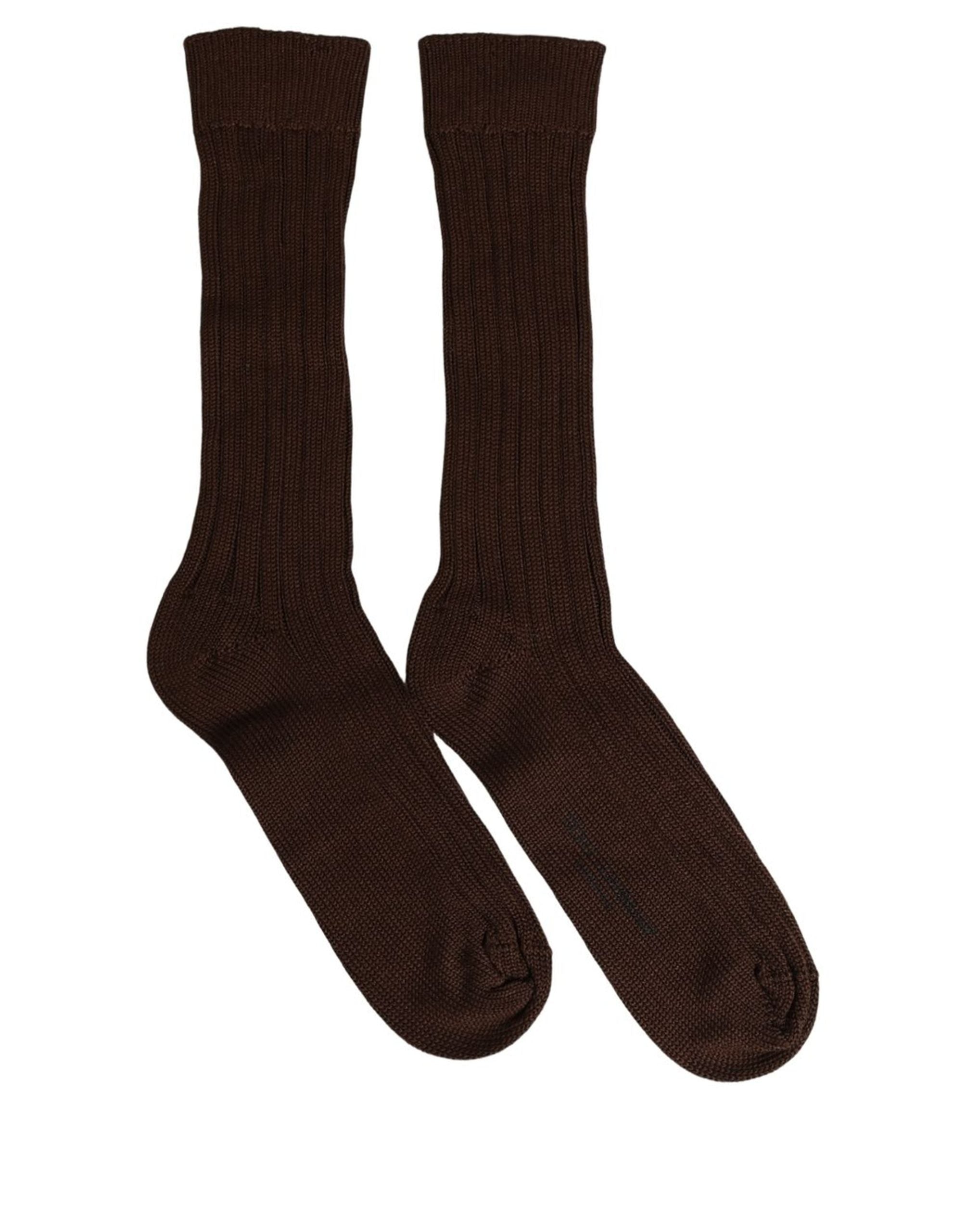 Dolce & Gabbana Dark Brown Nylon Ribbed Over The Calf Socks Dolce & Gabbana