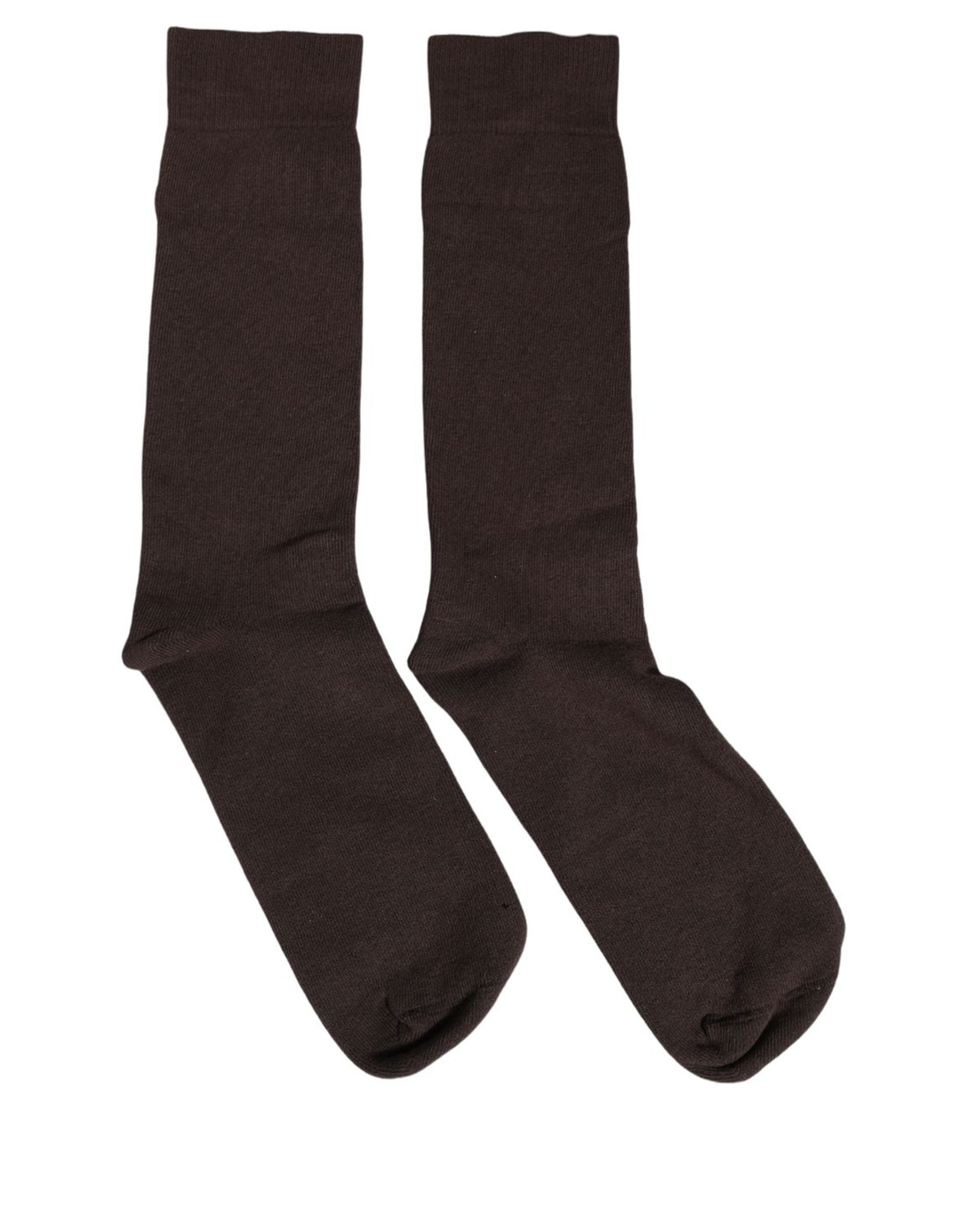 Dolce & Gabbana Dark Brown Cotton Over The Calf Accessory Socks Dolce & Gabbana