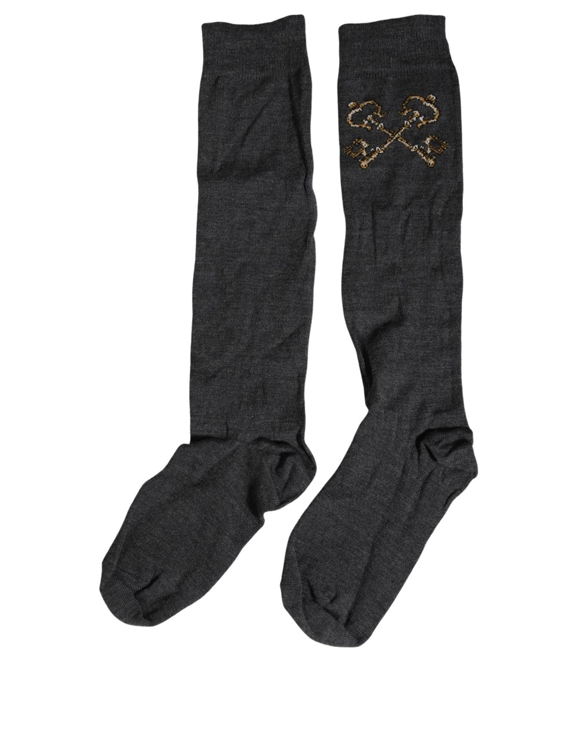 Dolce & Gabbana Dark Gray Wool Over The Calf Knee High Accessory Socks Dolce & Gabbana
