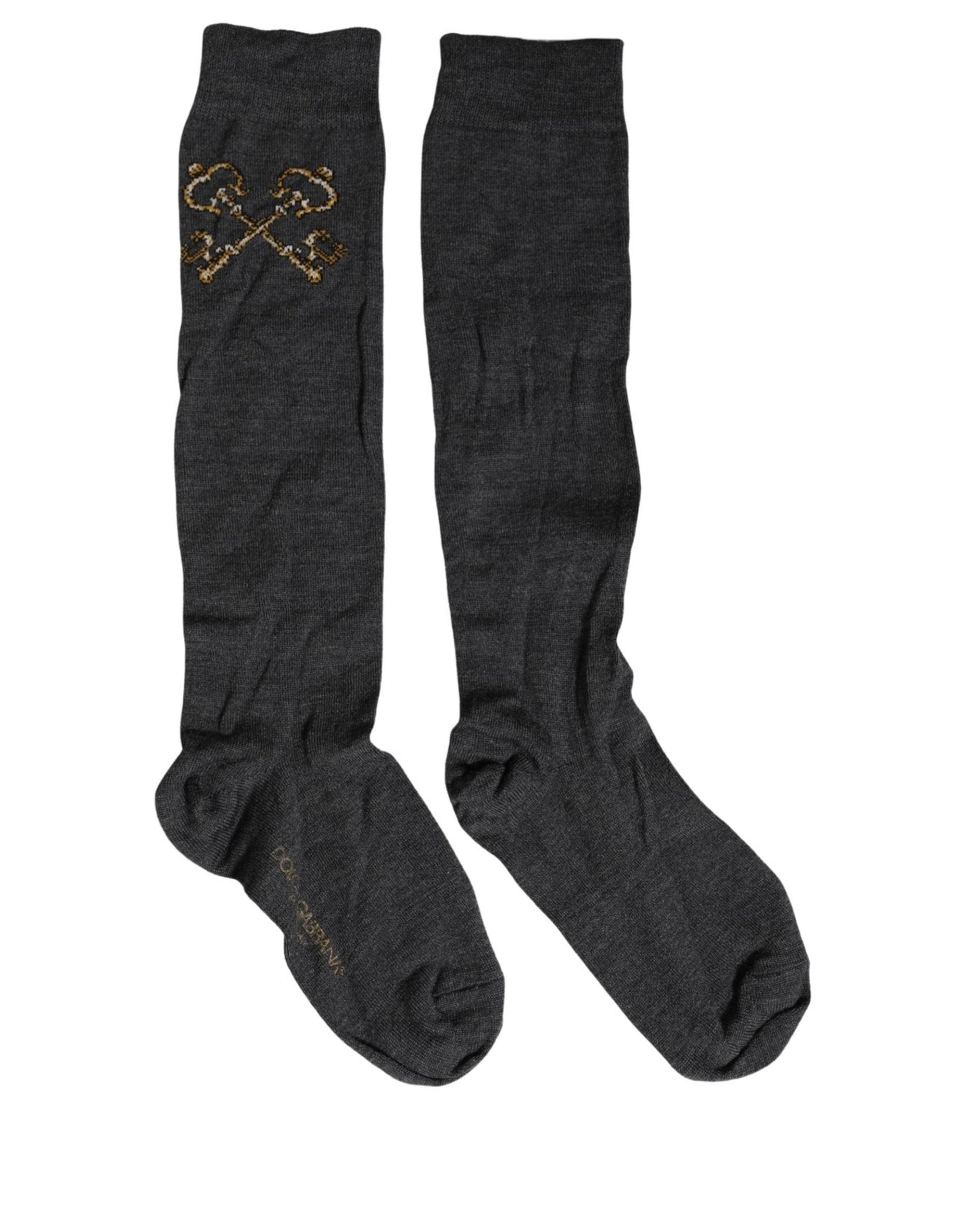 Dolce & Gabbana Dark Gray Wool Over The Calf Knee High Accessory Socks Dolce & Gabbana