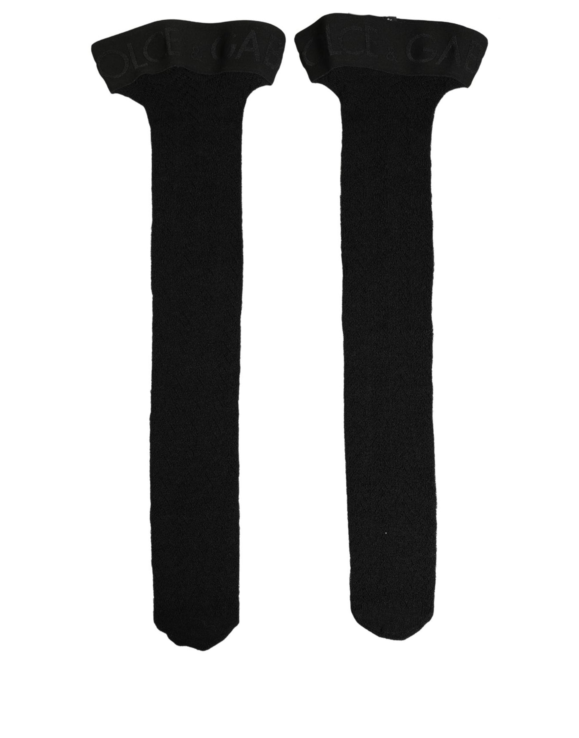 Dolce & Gabbana Black Wool Logo Calf Long Women Accessory Socks Dolce & Gabbana