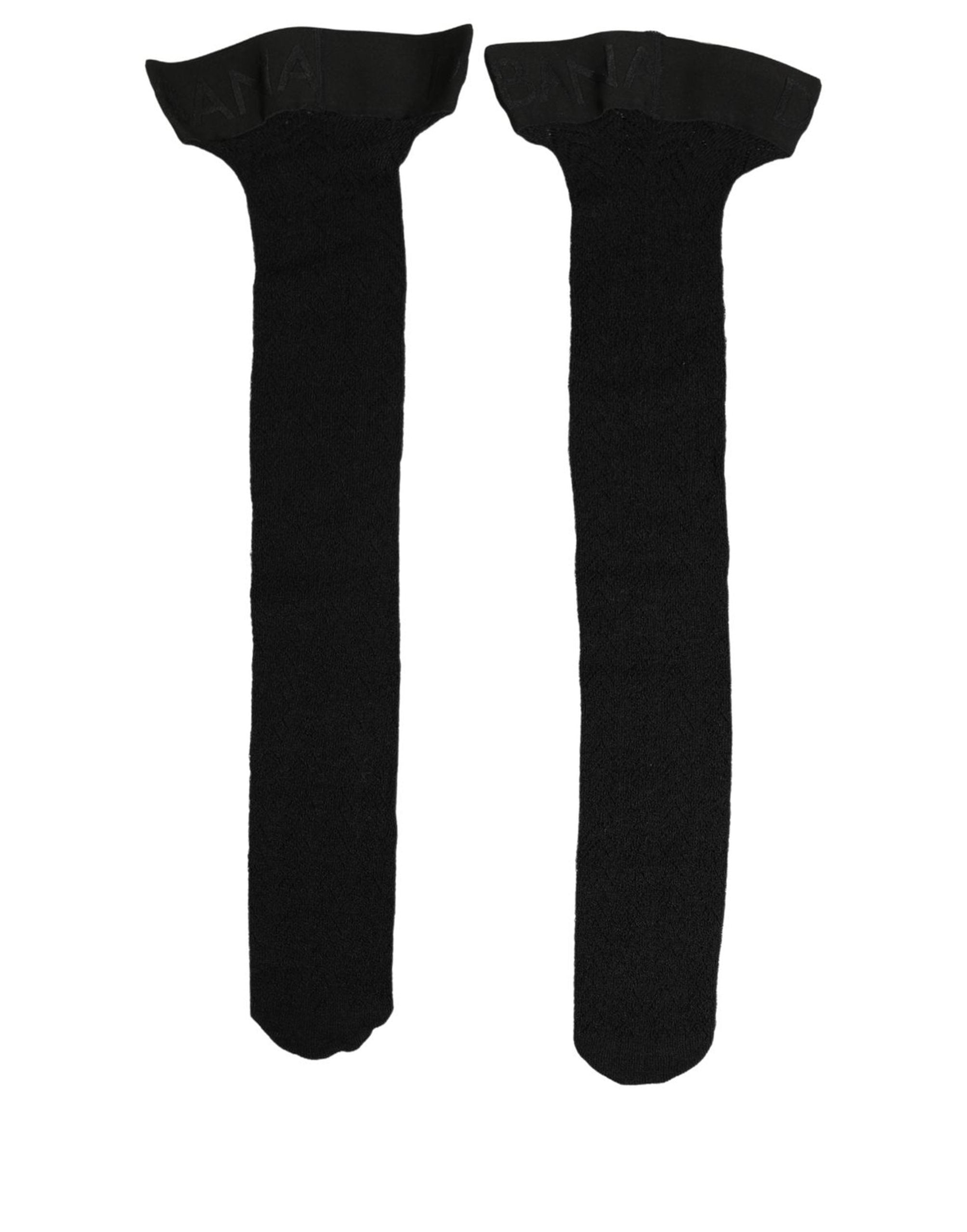 Dolce & Gabbana Black Wool Logo Calf Long Women Accessory Socks Dolce & Gabbana