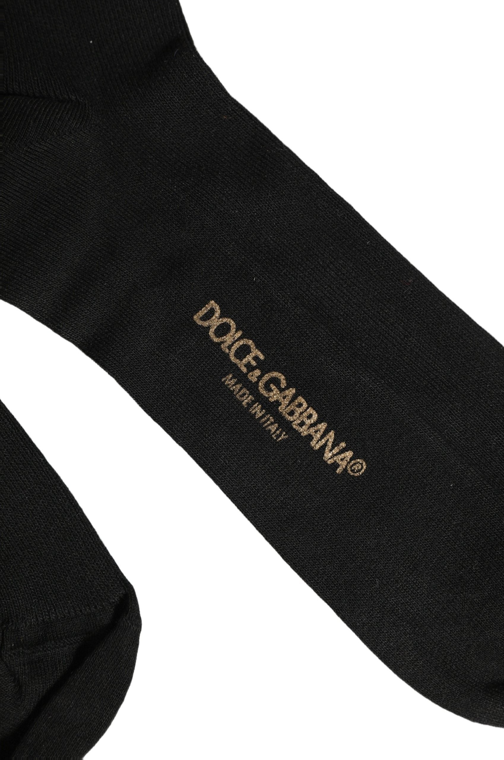 Dolce & Gabbana Black Cotton Ribbed Logo Over The Calf Women Socks Dolce & Gabbana