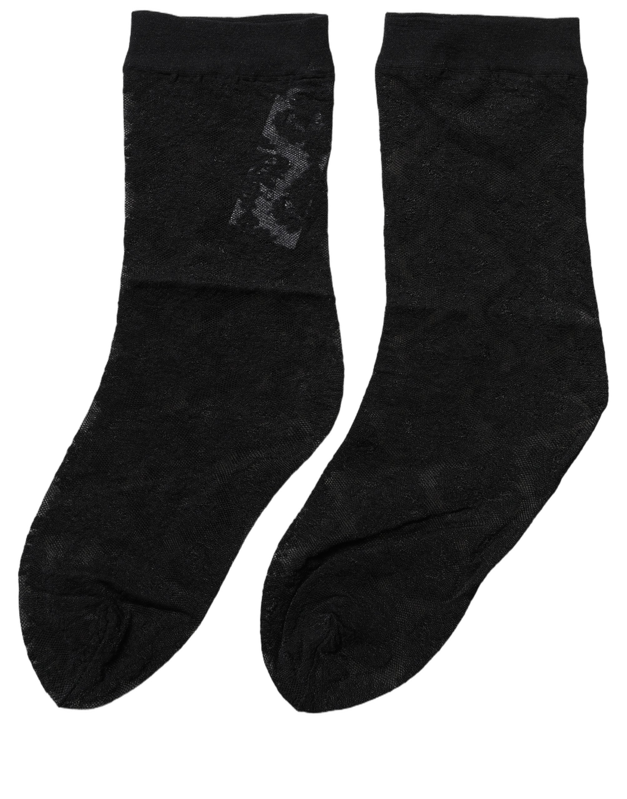 Dolce & Gabbana Black Floral Nylon Stretch Mid Calf Socks Dolce & Gabbana