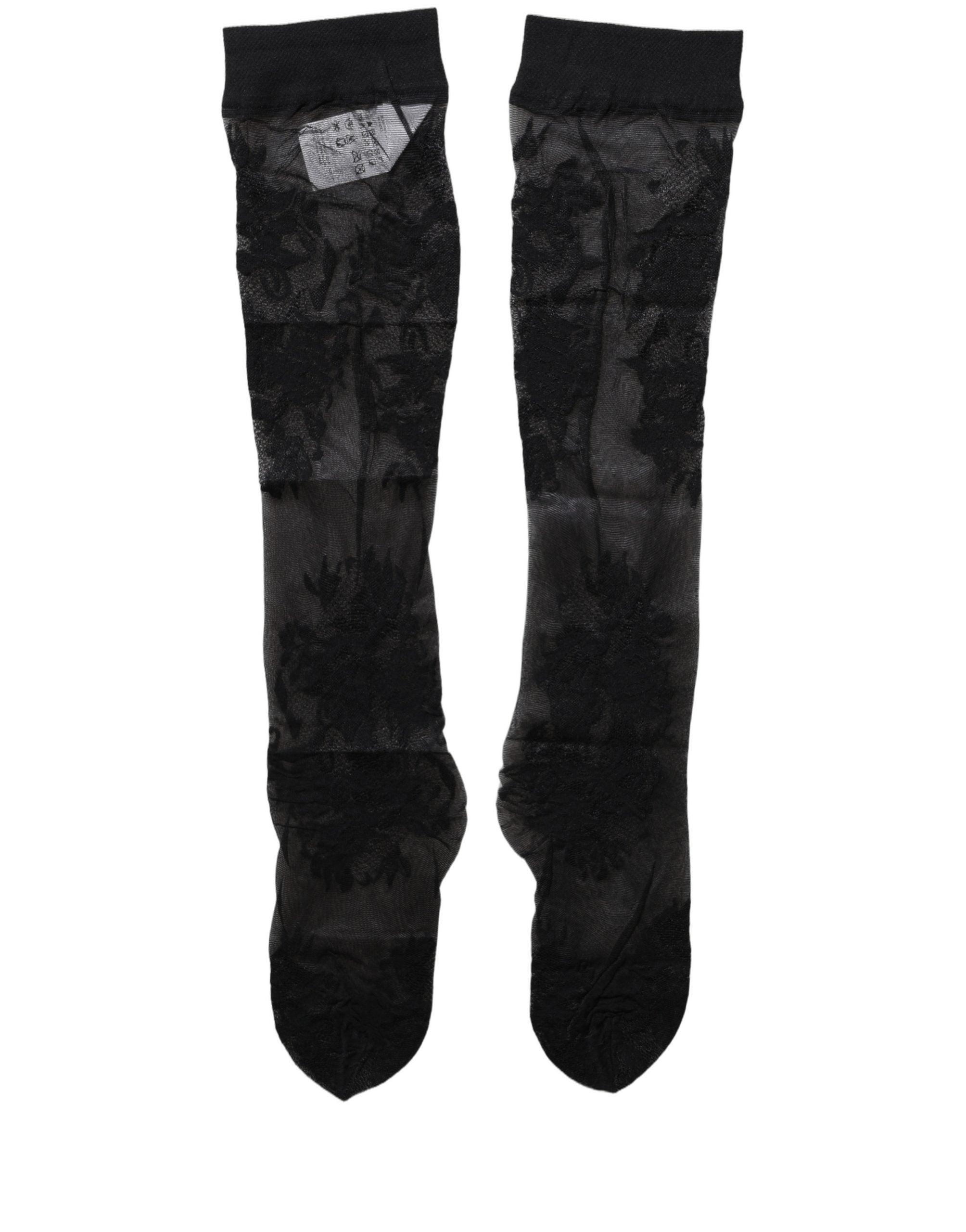 Dolce & Gabbana Black Floral Nylon Stretch Over The Calf Socks Dolce & Gabbana