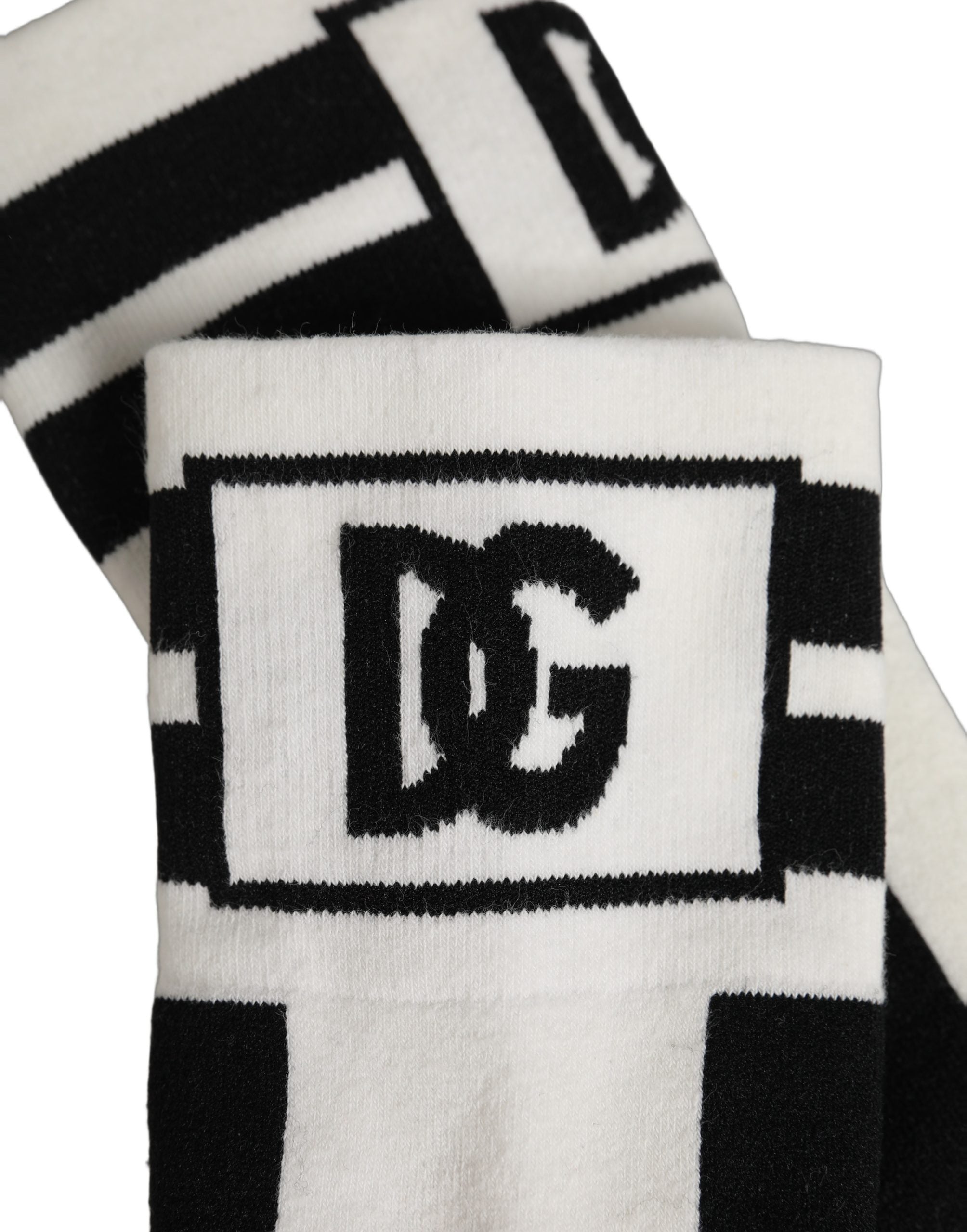 Dolce & Gabbana White Black Cotton Stretch Knee High Socks Dolce & Gabbana
