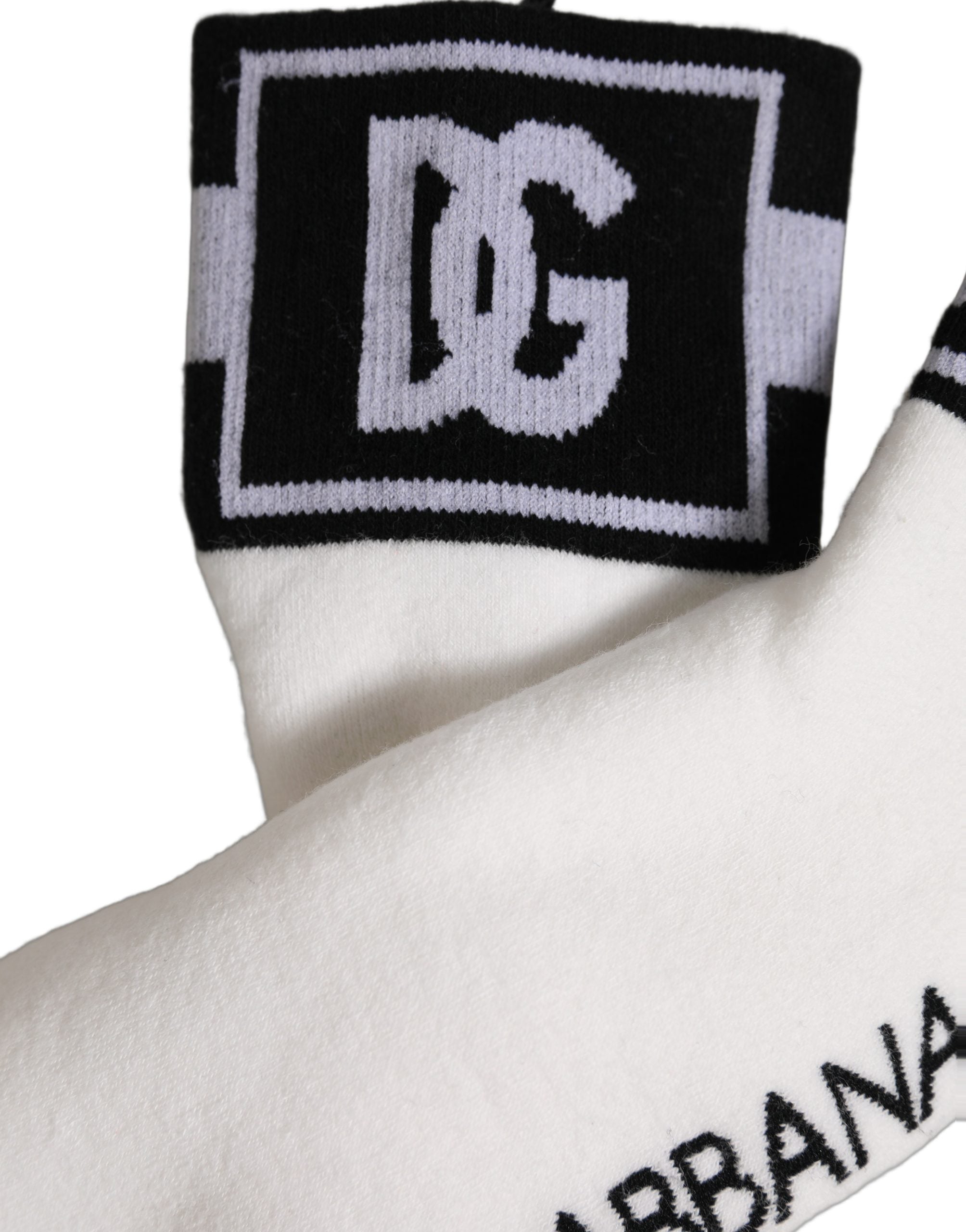 Dolce & Gabbana White Black Cotton Ankle Length DG Logo Socks Dolce & Gabbana