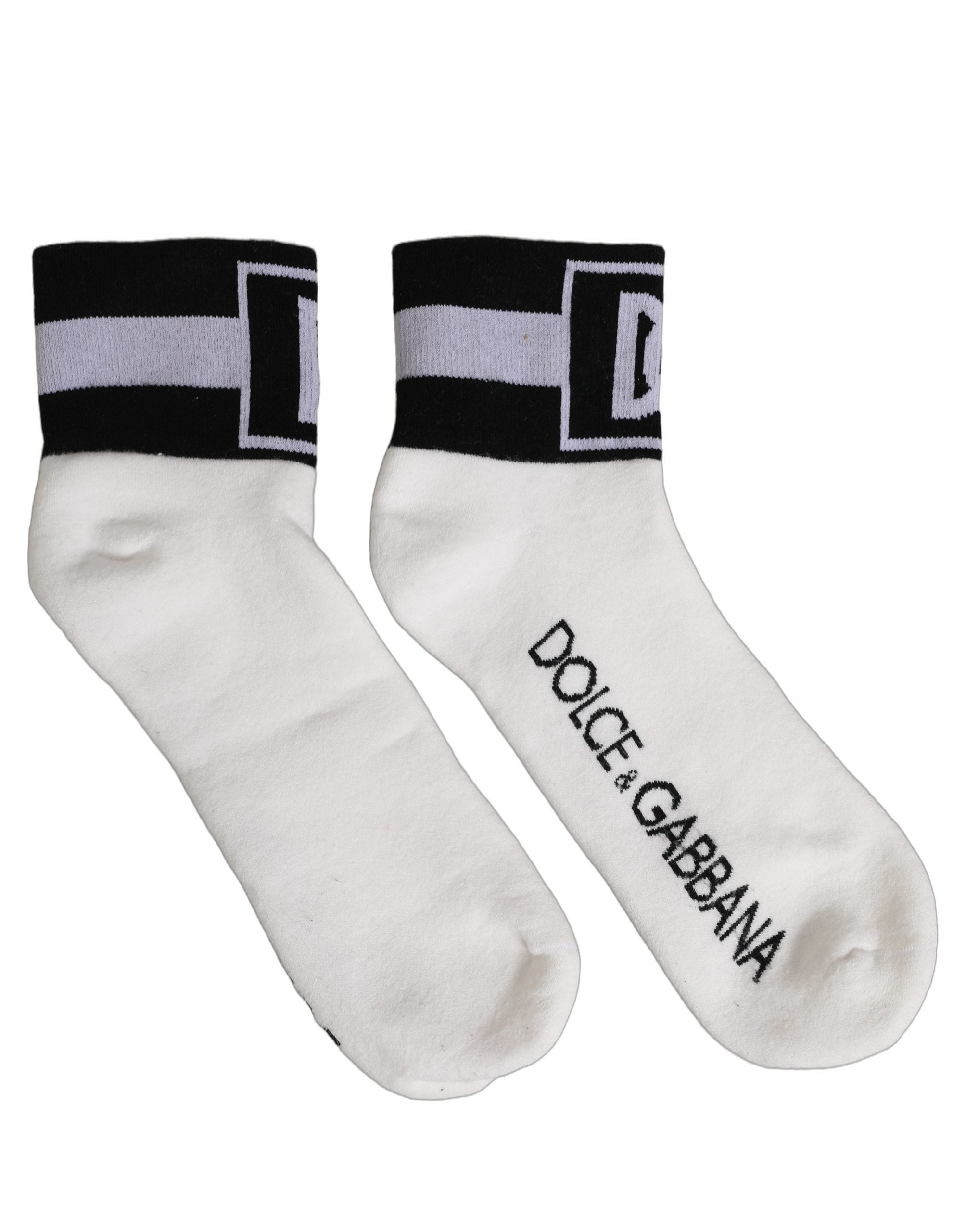 Dolce & Gabbana White Black Cotton Ankle Length DG Logo Socks Dolce & Gabbana