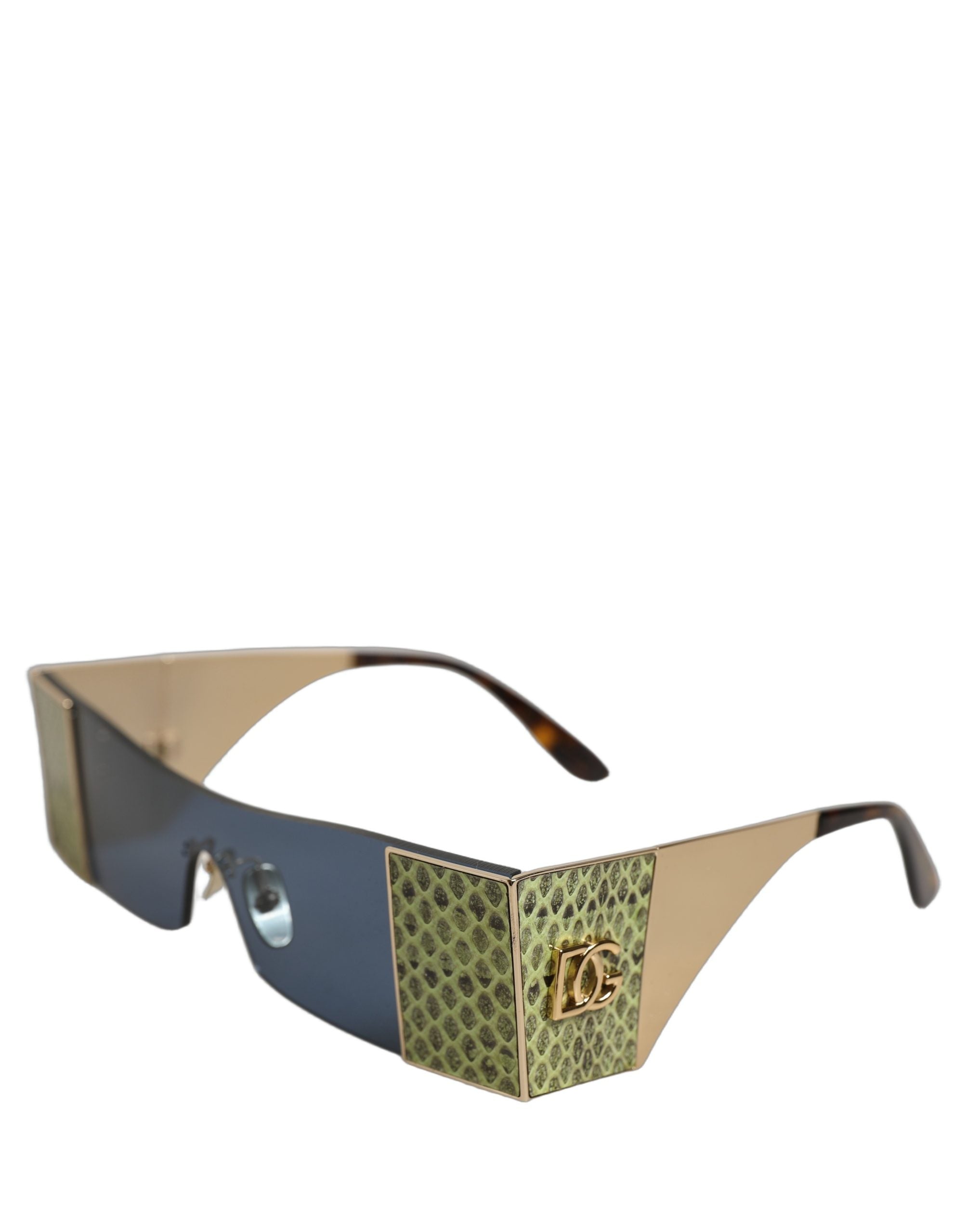 Dolce & Gabbana Gold Metal DG2263 Rectangle Snakeskin Frame Sunglasses Dolce & Gabbana