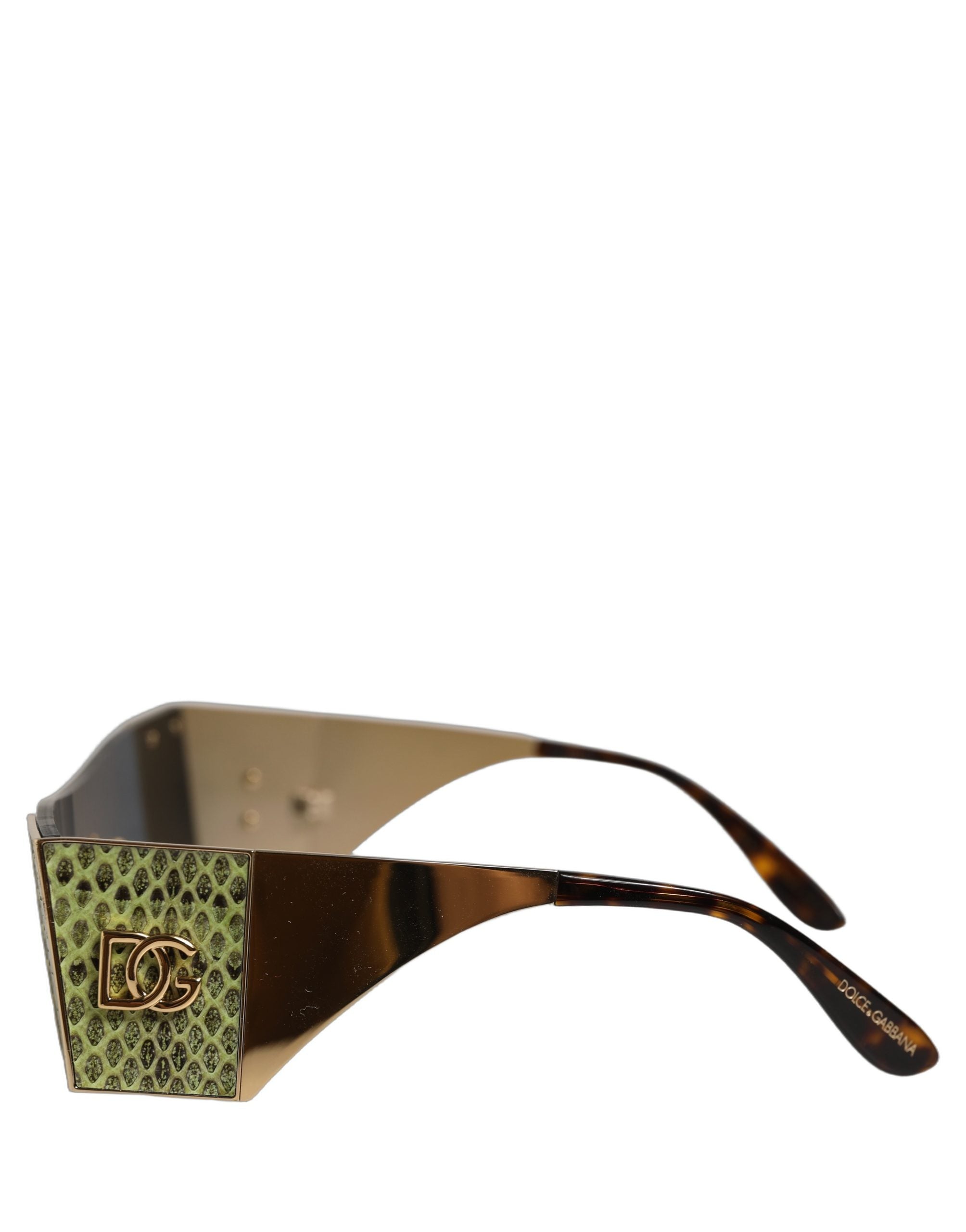 Dolce & Gabbana Gold Metal DG2263 Rectangle Snakeskin Frame Sunglasses Dolce & Gabbana