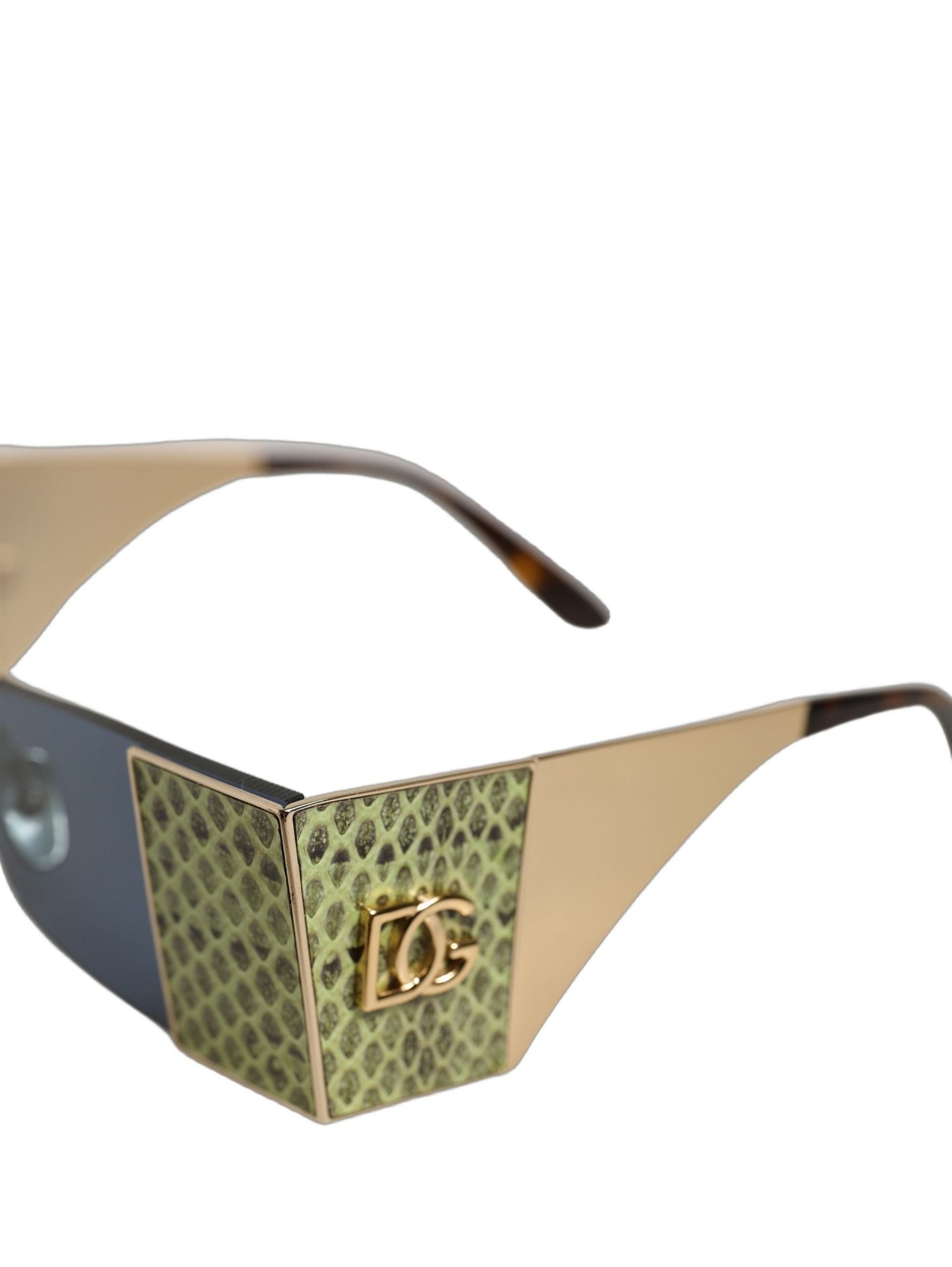 Dolce & Gabbana Gold Metal DG2263 Rectangle Snakeskin Frame Sunglasses Dolce & Gabbana