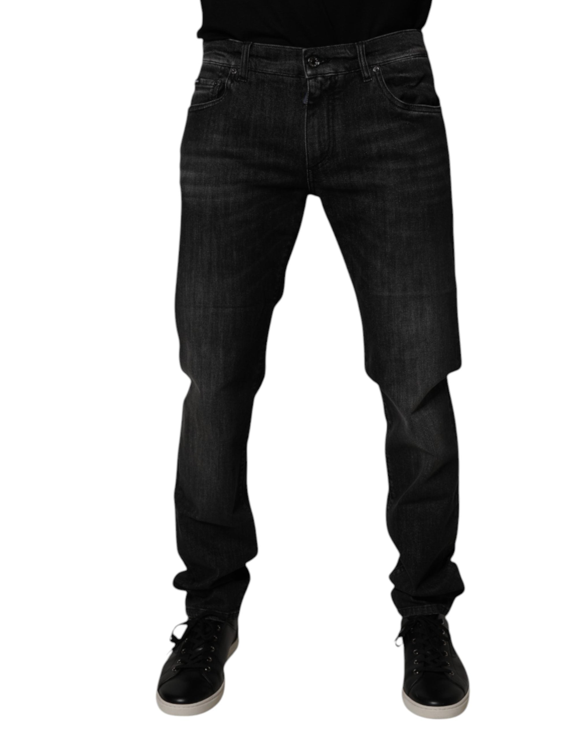 Dolce & Gabbana Dark Gray Washed Cotton Skinny Men Denim Jeans Dolce & Gabbana