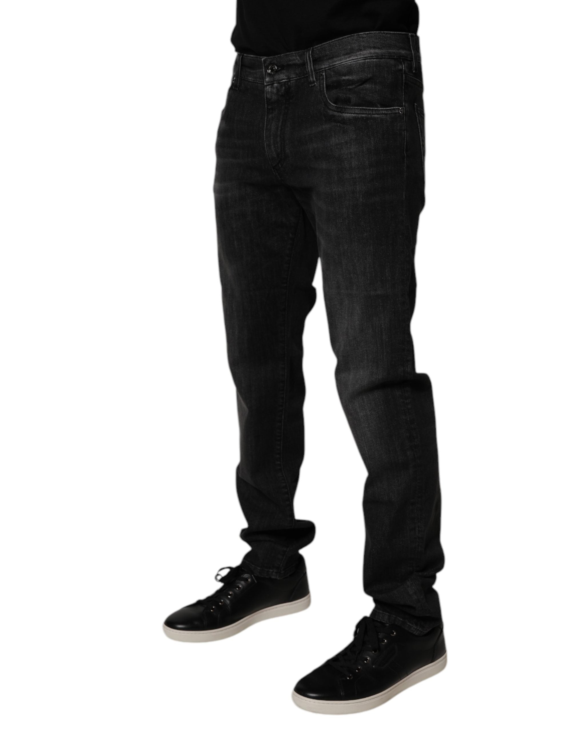 Dolce & Gabbana Dark Gray Washed Cotton Skinny Men Denim Jeans Dolce & Gabbana