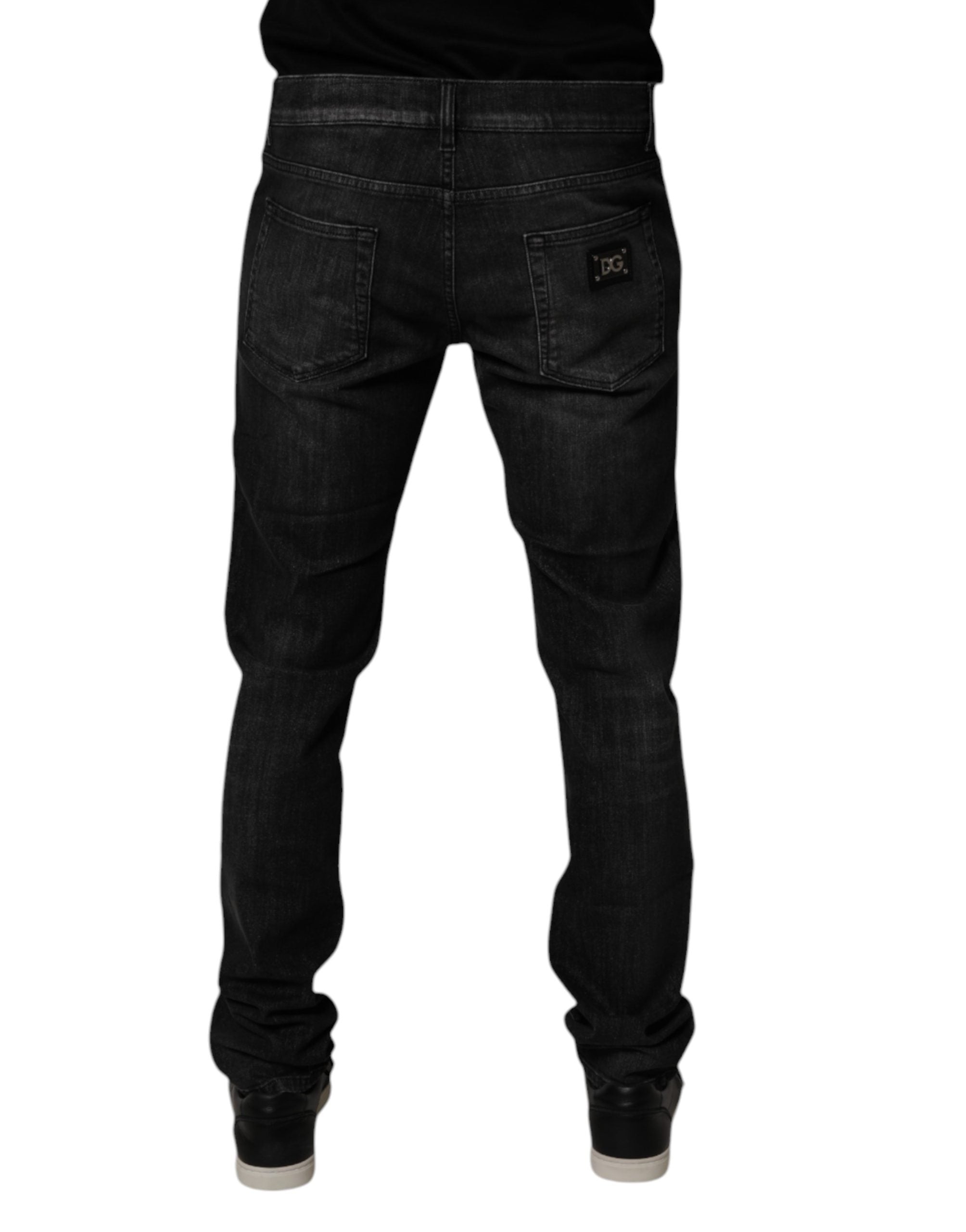 Dolce & Gabbana Dark Gray Washed Cotton Skinny Men Denim Jeans Dolce & Gabbana