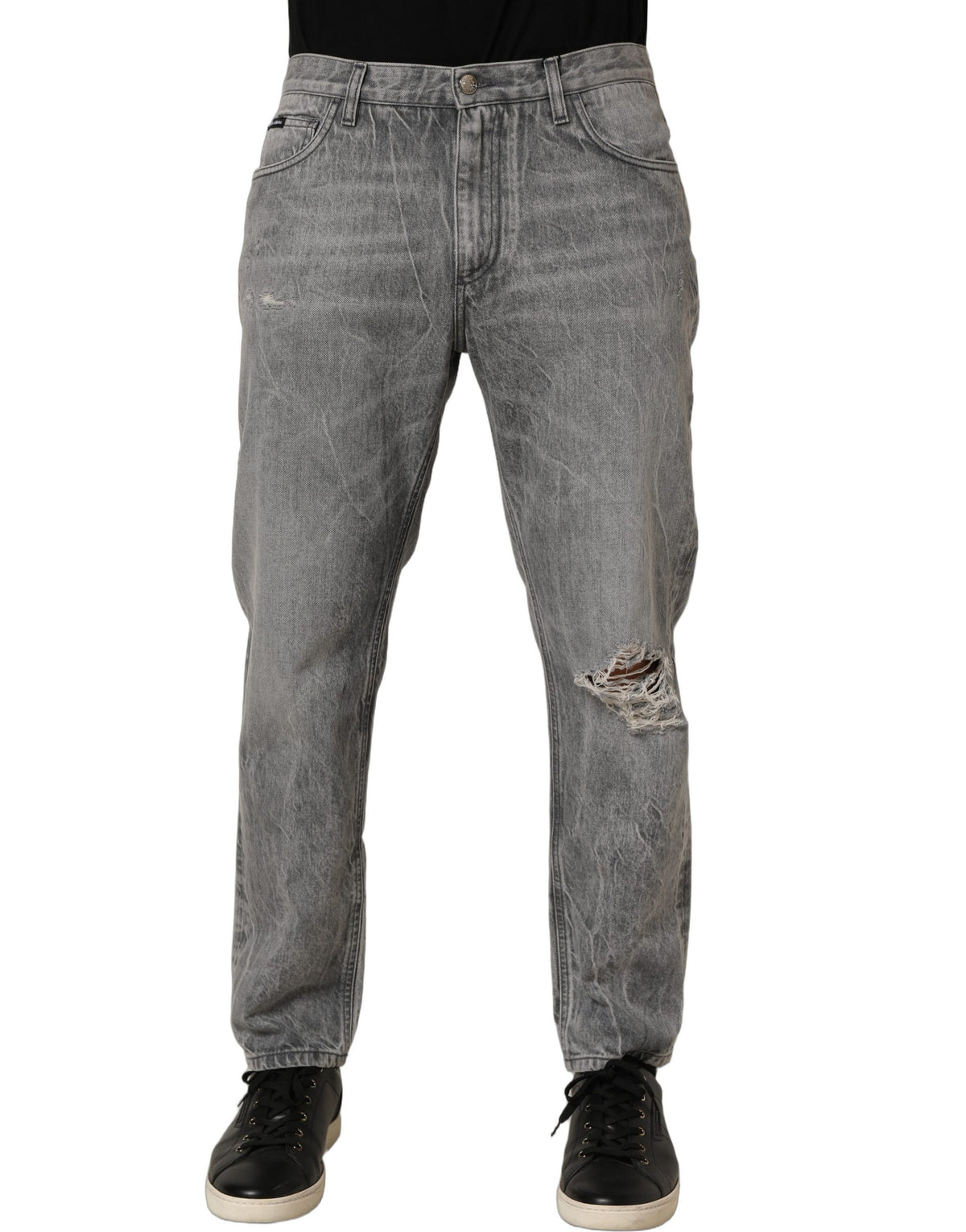 Dolce & Gabbana Grey Distressed Straight Leg Men Denim Jeans Dolce & Gabbana