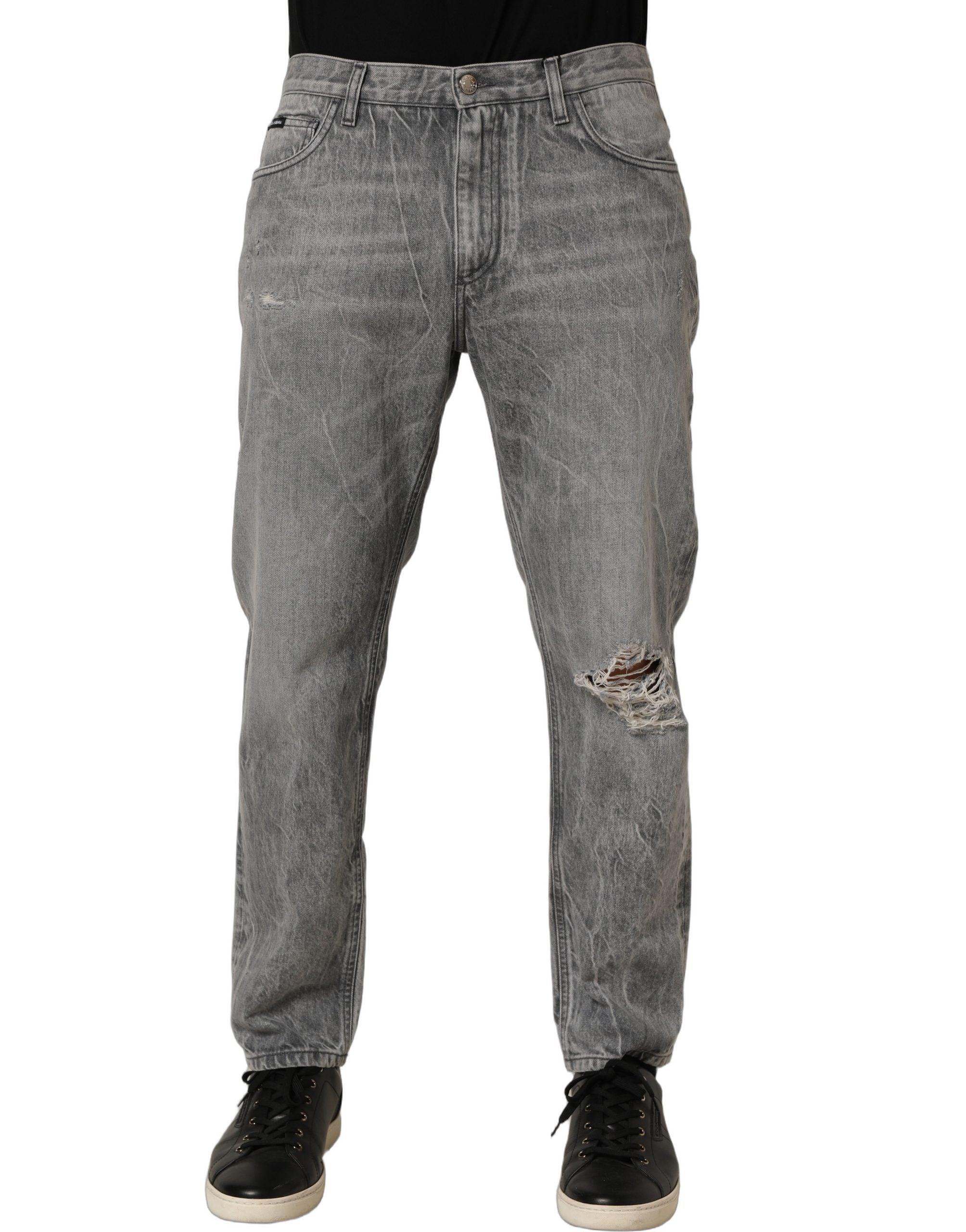 Dolce & Gabbana Grey Distressed Straight Leg Men Denim Jeans Dolce & Gabbana