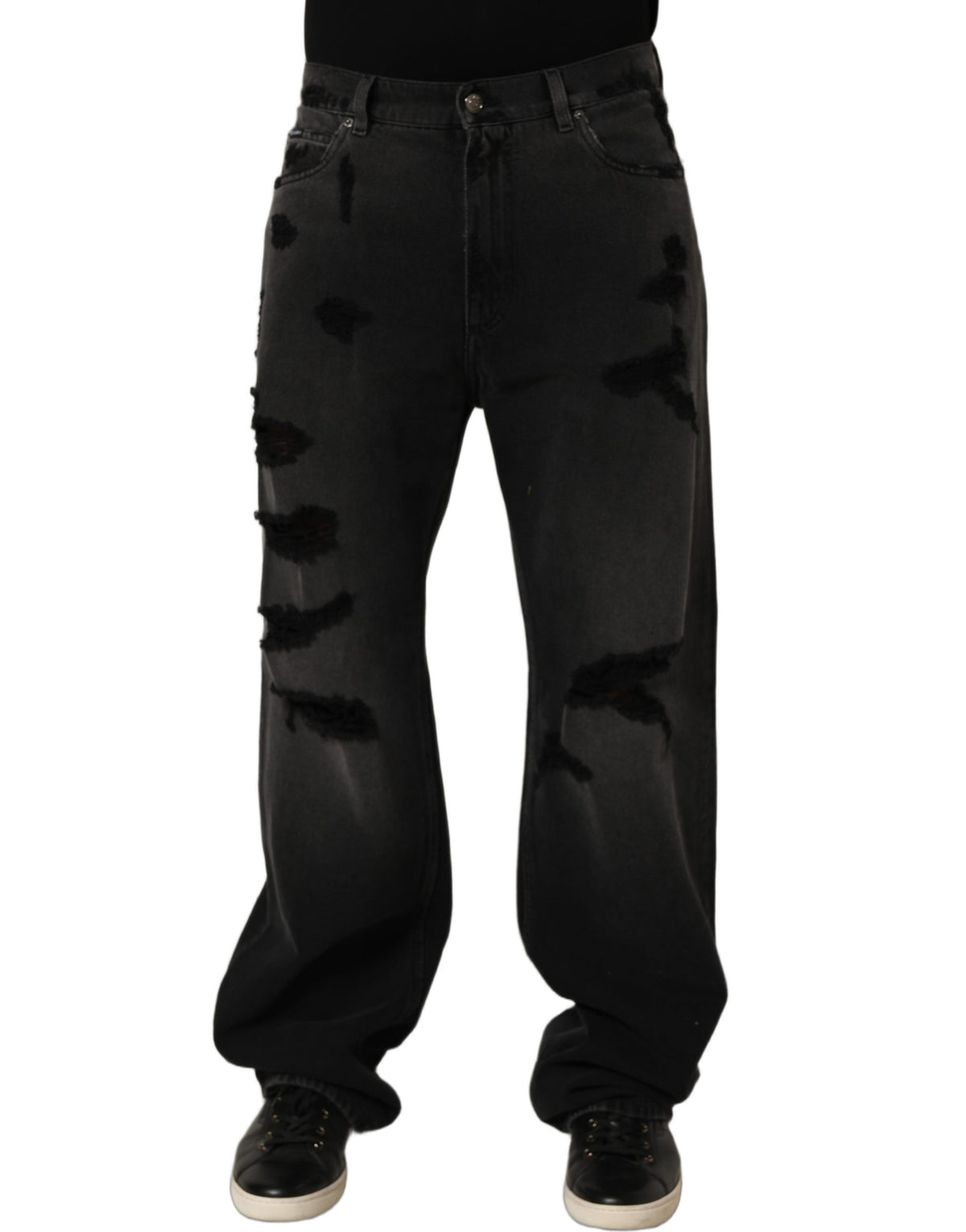 Dolce & Gabbana Dark Gray Distressed Oversize Men Denim Jeans Dolce & Gabbana