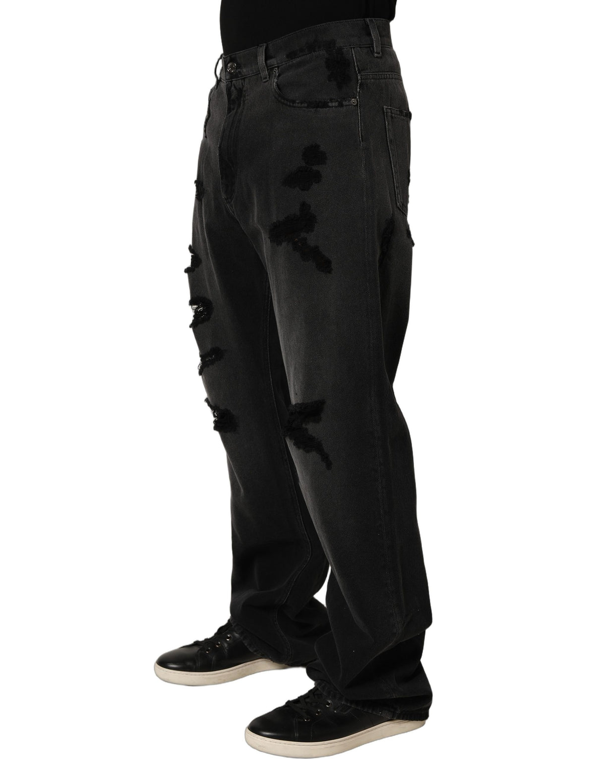 Dolce & Gabbana Dark Gray Distressed Oversize Men Denim Jeans Dolce & Gabbana
