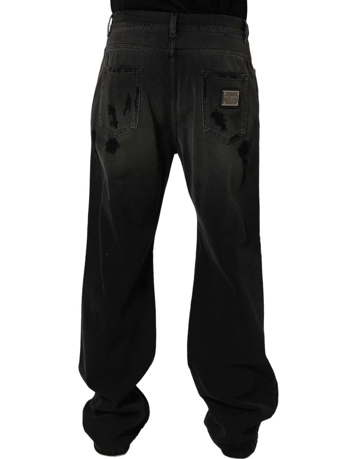 Dolce & Gabbana Dark Gray Distressed Oversize Men Denim Jeans Dolce & Gabbana
