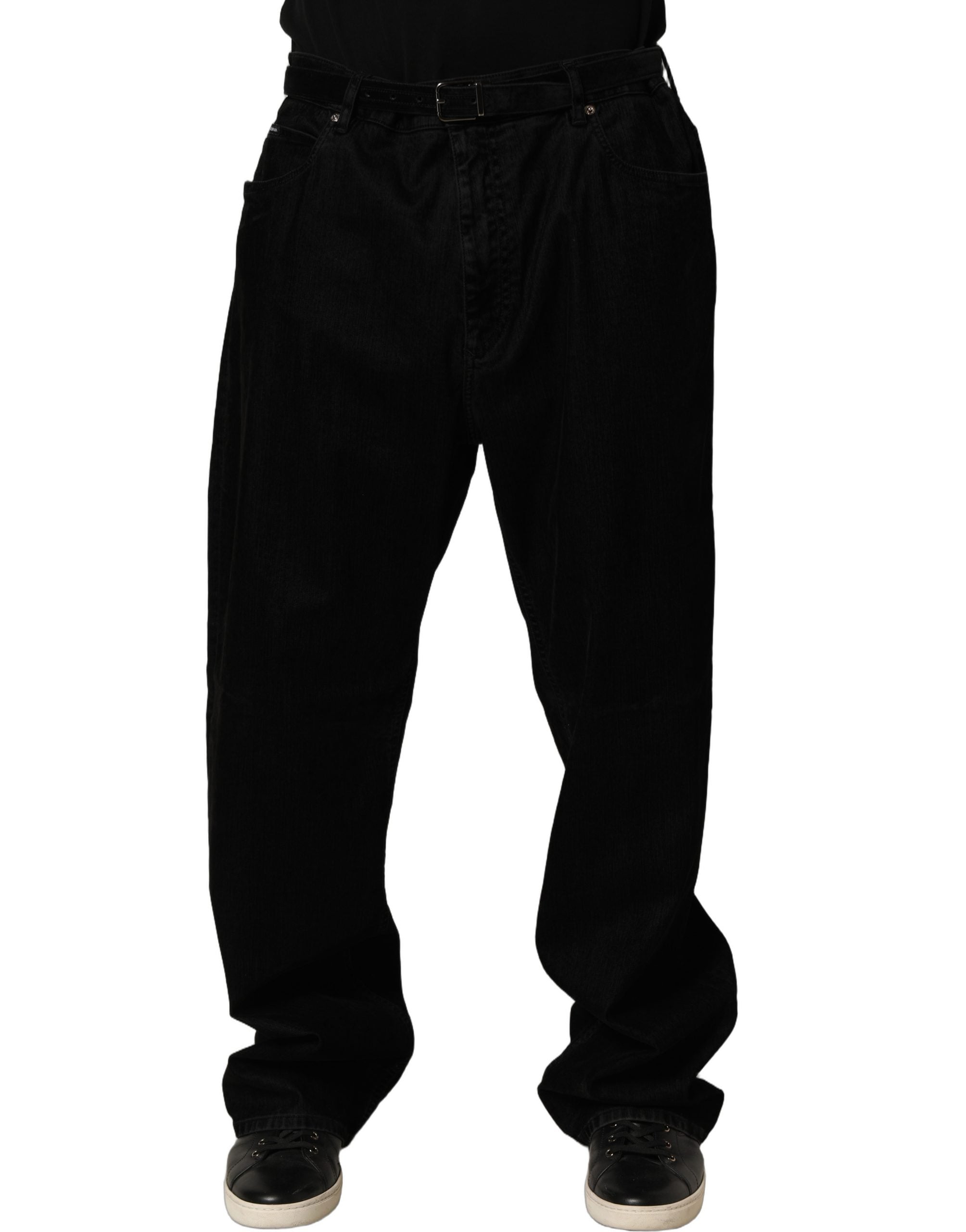 Dolce & Gabbana Black Cotton Relaxed Wide Leg Men Denim Jeans Dolce & Gabbana