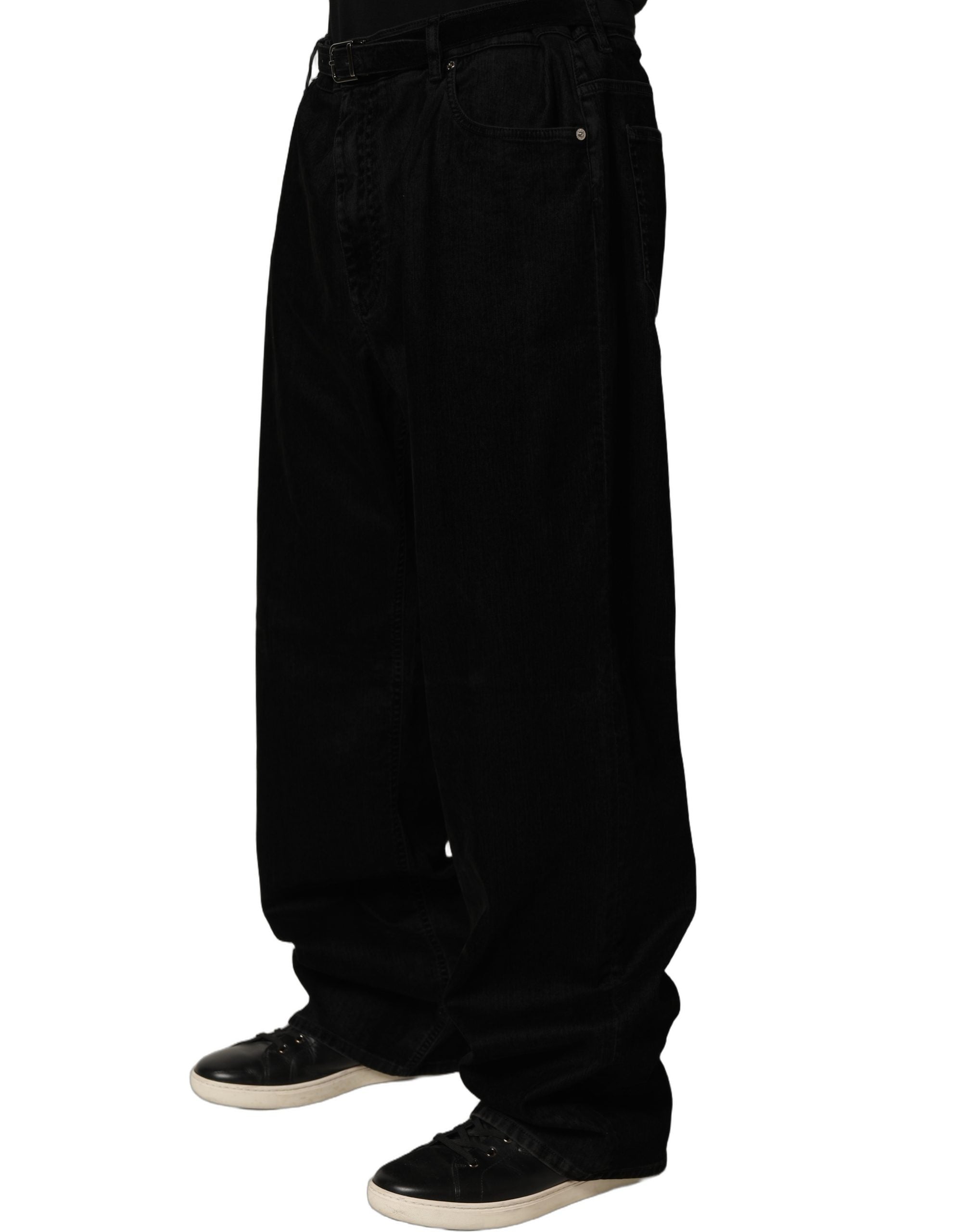 Dolce & Gabbana Black Cotton Relaxed Wide Leg Men Denim Jeans Dolce & Gabbana