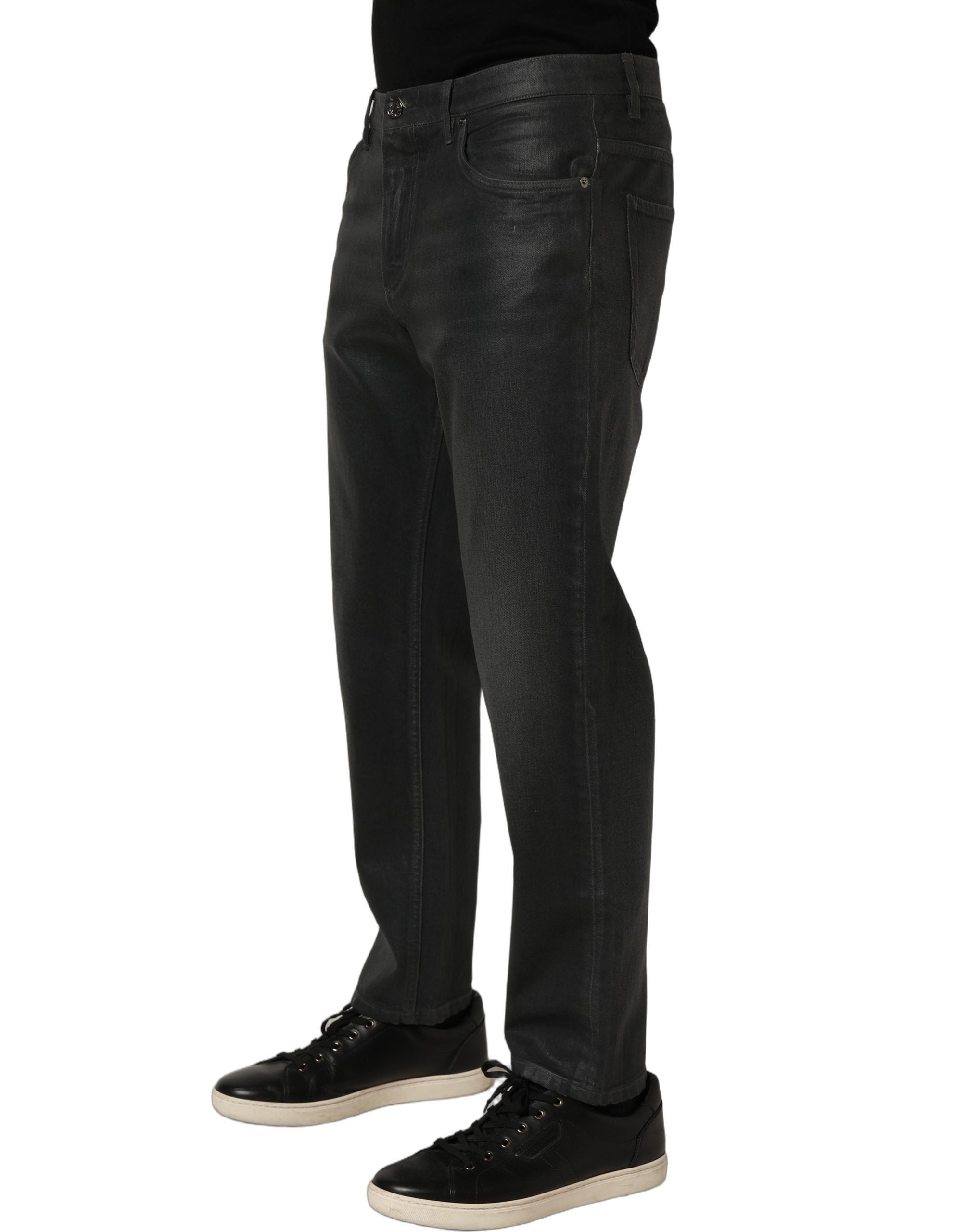 Dolce & Gabbana Dark Gray Cotton Loose Fit Men Denim Jeans Dolce & Gabbana