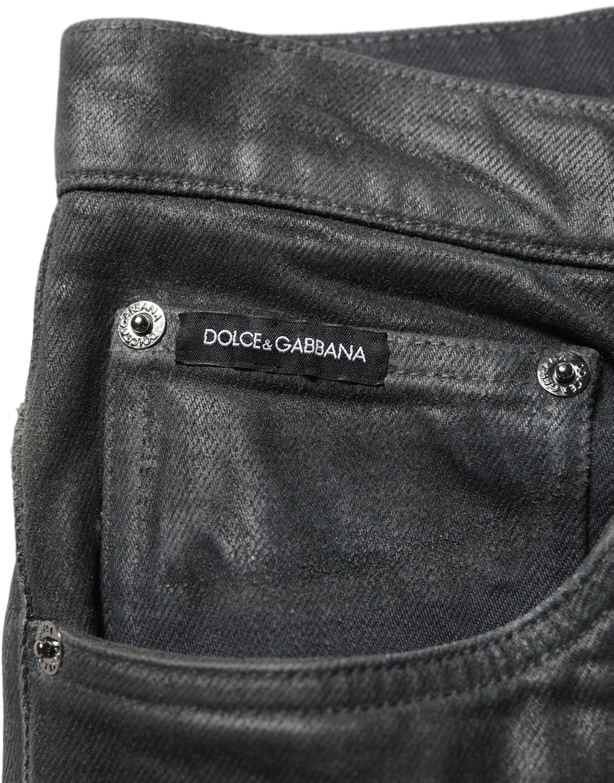 Dolce & Gabbana Dark Gray Cotton Loose Fit Men Denim Jeans Dolce & Gabbana