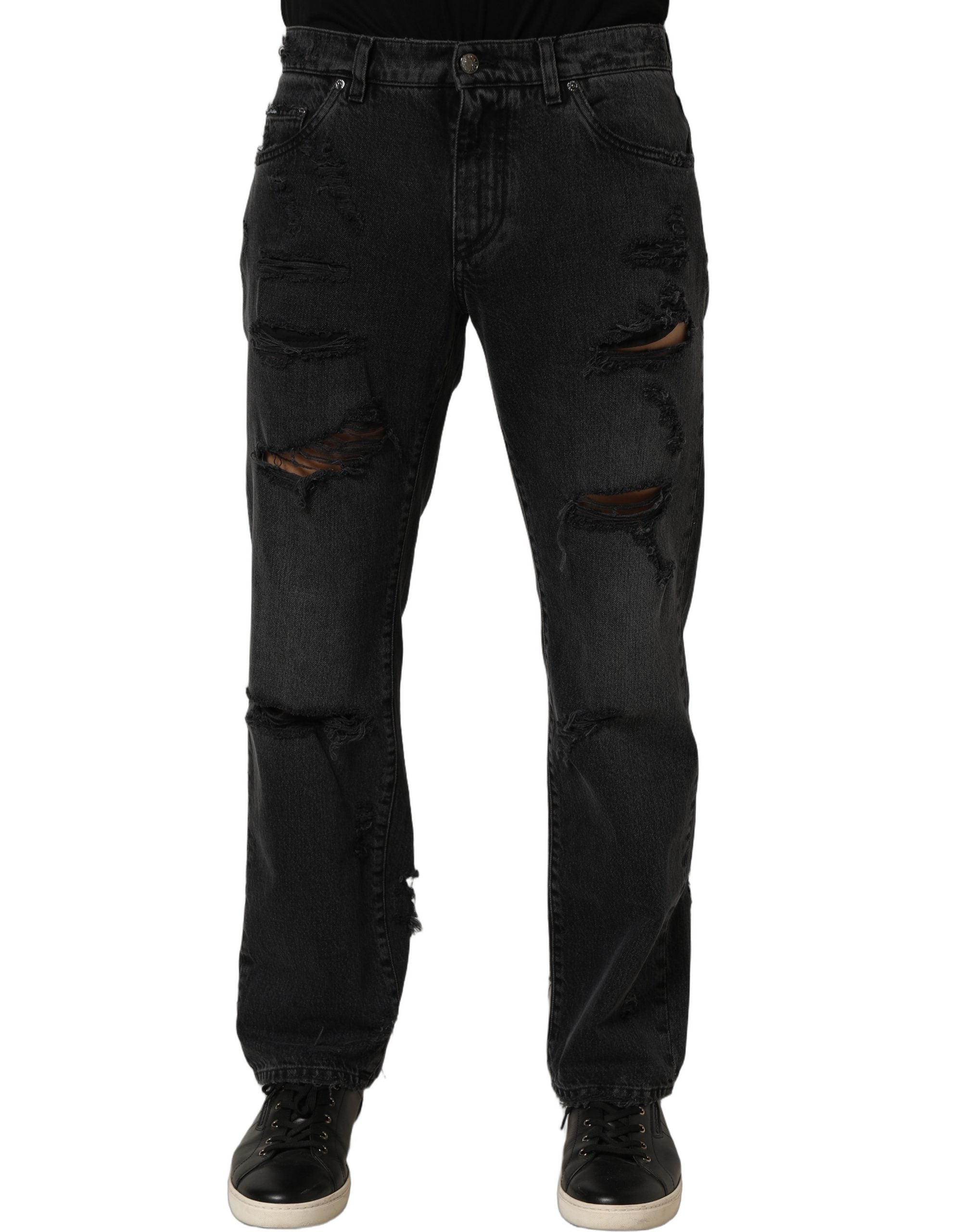 Dolce & Gabbana Dark Gray Cotton Ripped Men Denim Jeans Dolce & Gabbana