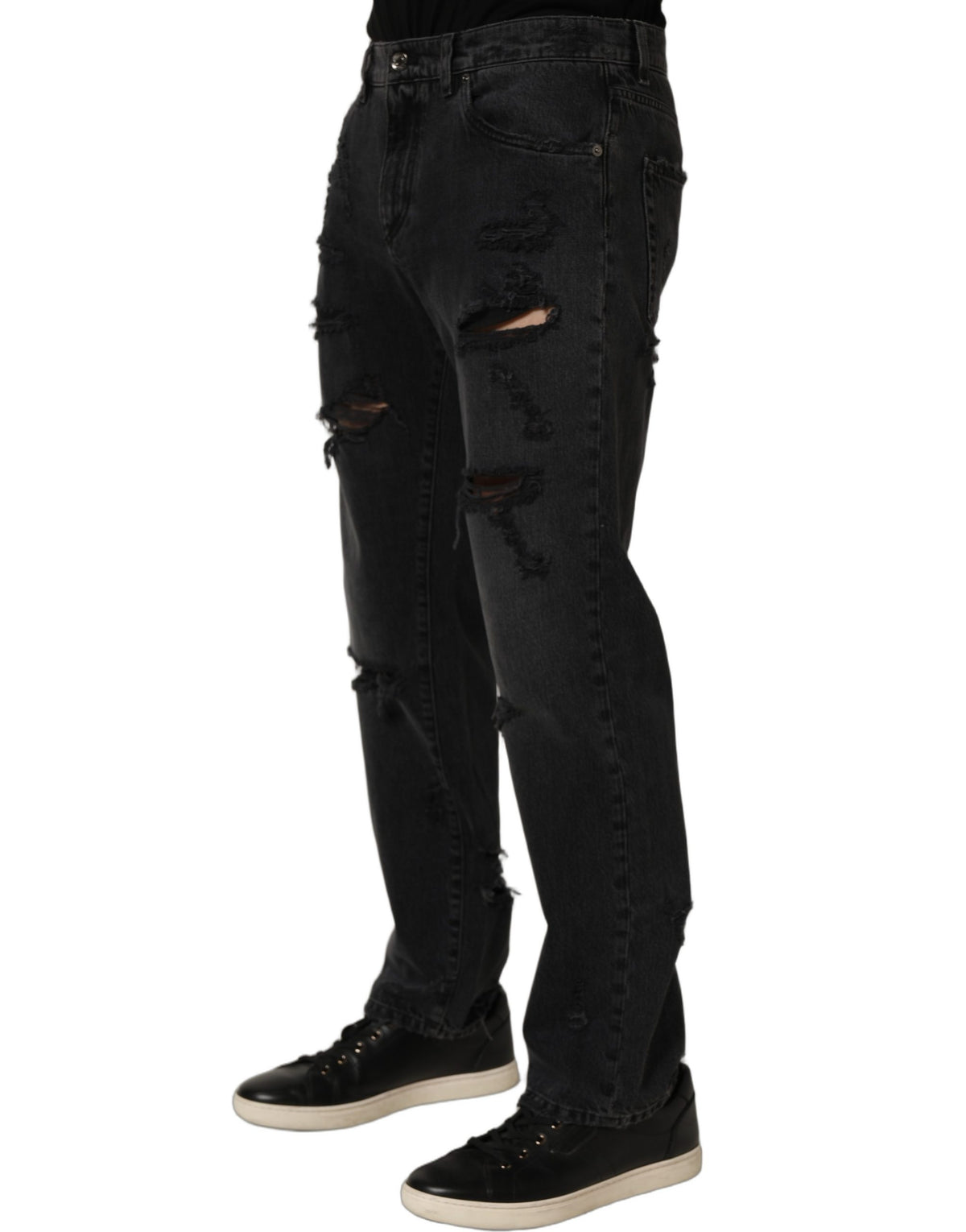 Dolce & Gabbana Dark Gray Cotton Ripped Men Denim Jeans Dolce & Gabbana