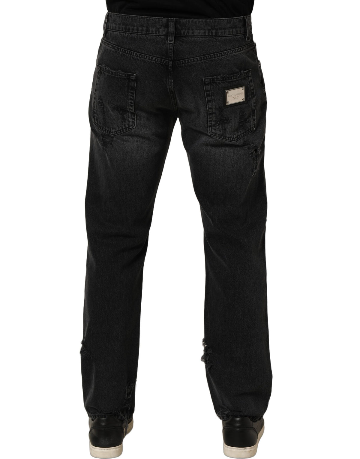 Dolce & Gabbana Dark Gray Cotton Ripped Men Denim Jeans Dolce & Gabbana