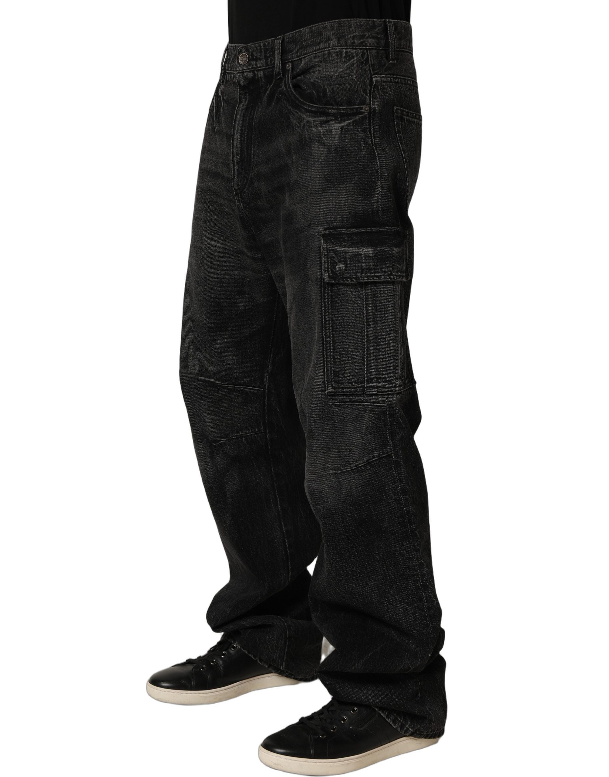 Dolce & Gabbana Dark Gray Cotton Baggy Cargo Men Denim Jeans Dolce & Gabbana
