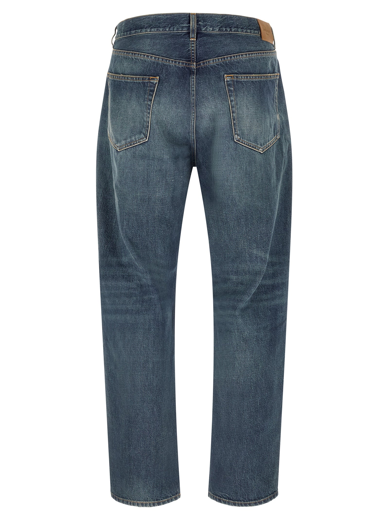 Saint Laurent Blue Cotton Straight-Leg Jeans Saint Laurent