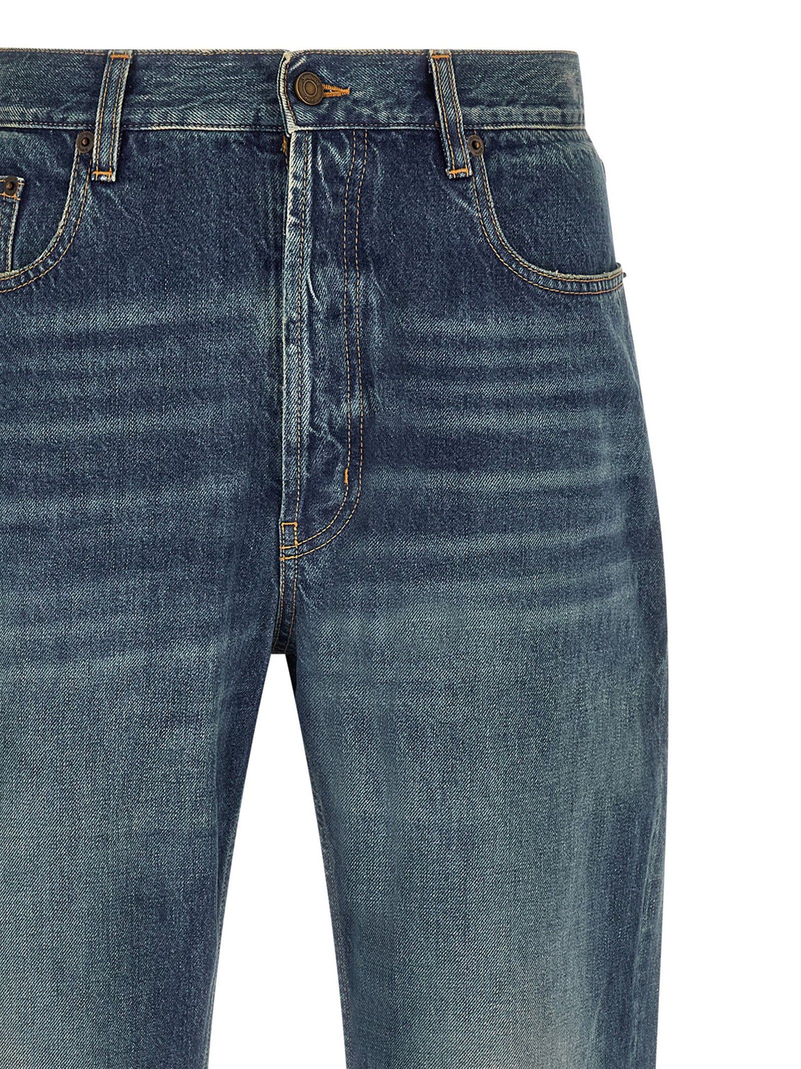 Saint Laurent Blue Cotton Straight-Leg Jeans Saint Laurent