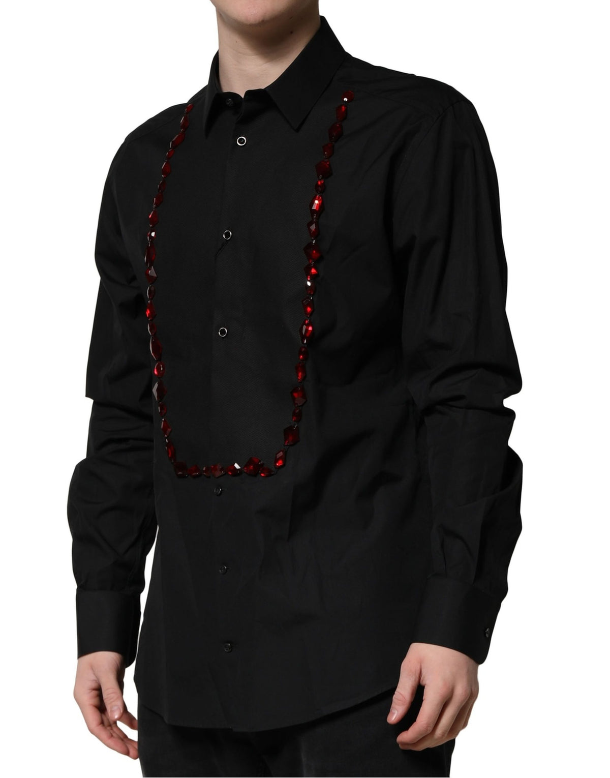 Dolce & Gabbana Black Crystal Embellished GOLD Dress Shirt Dolce & Gabbana
