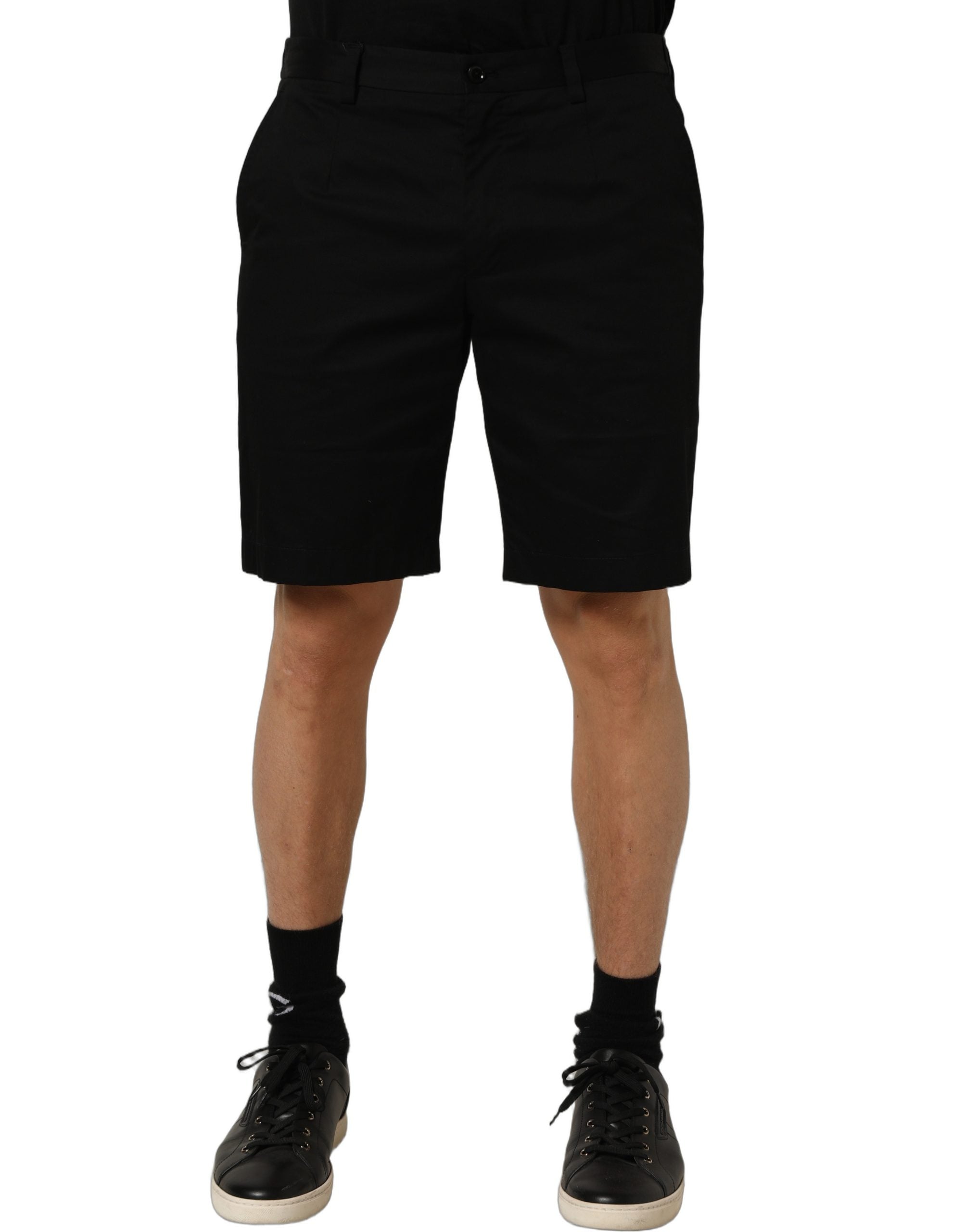 Dolce & Gabbana Black Cotton Mid Waist Men Bermuda Shorts Dolce & Gabbana