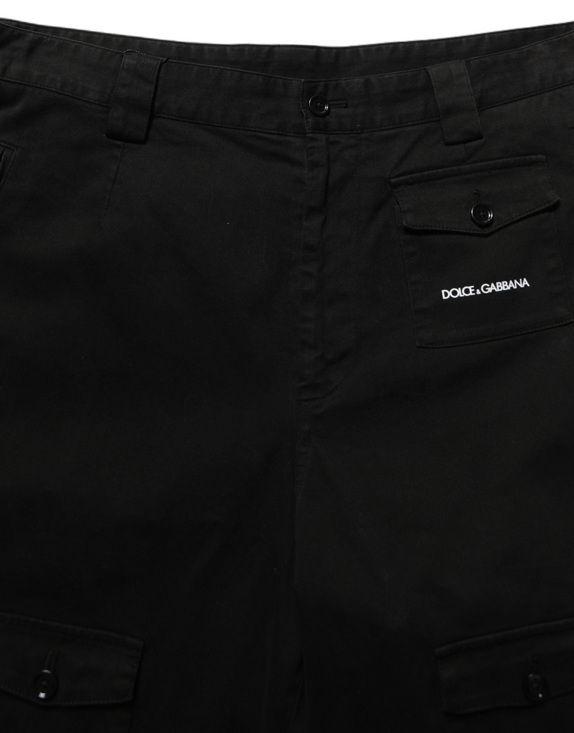 Dolce & Gabbana Black Cotton Mid Waist Men Cargo Shorts Dolce & Gabbana